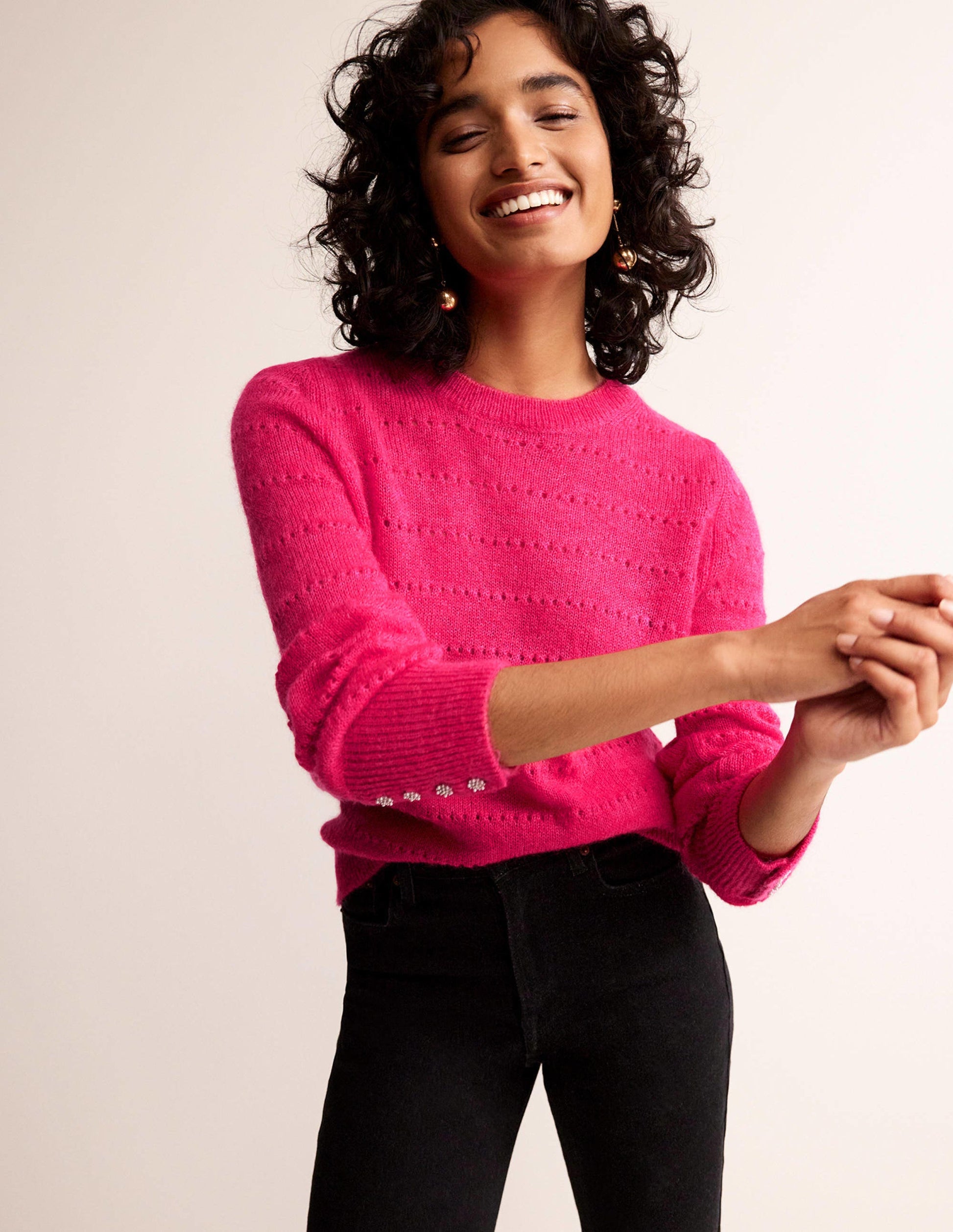 Pull duveteux texturé-Rose éclatant-1