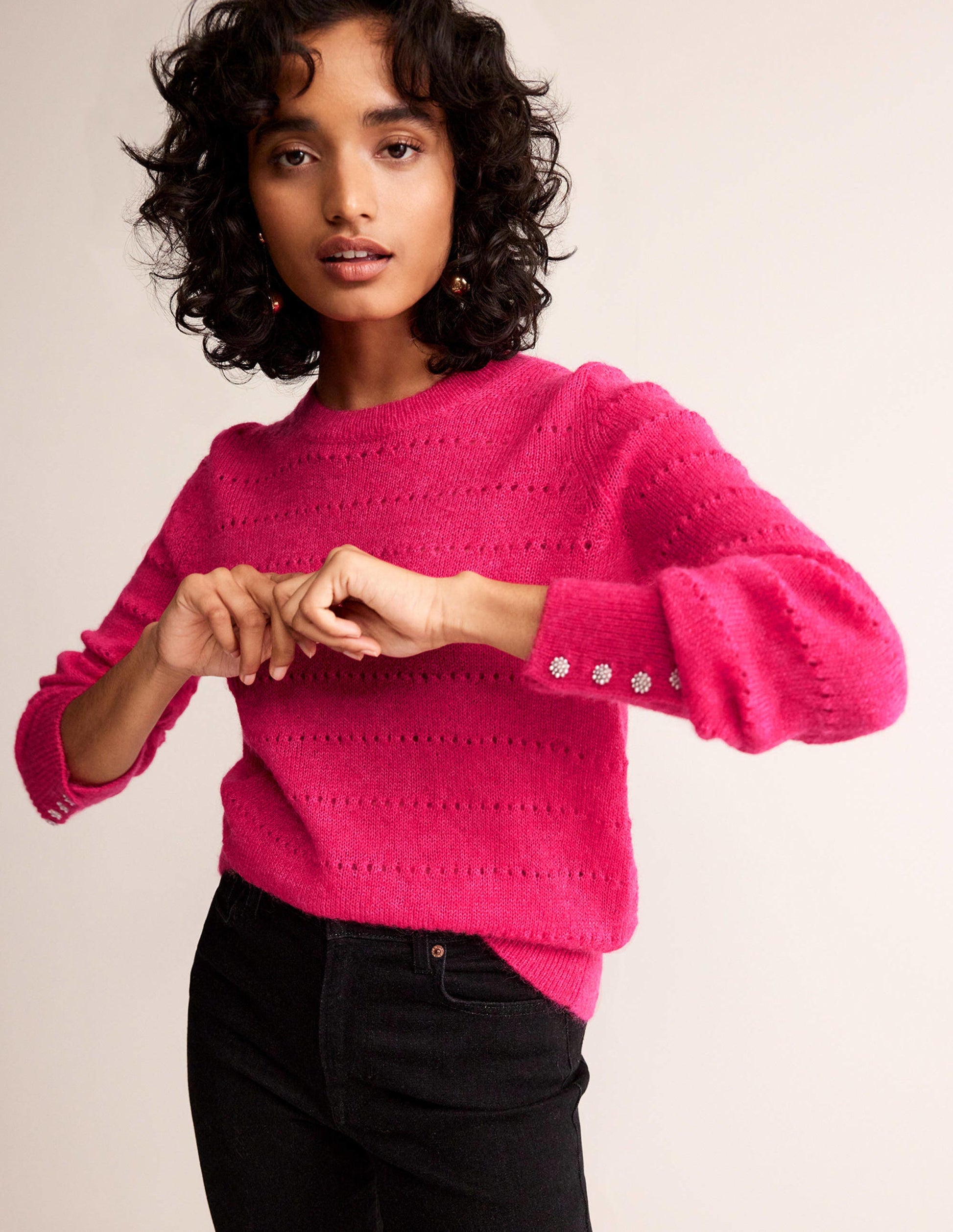 Pull duveteux texturé-Rose éclatant-4