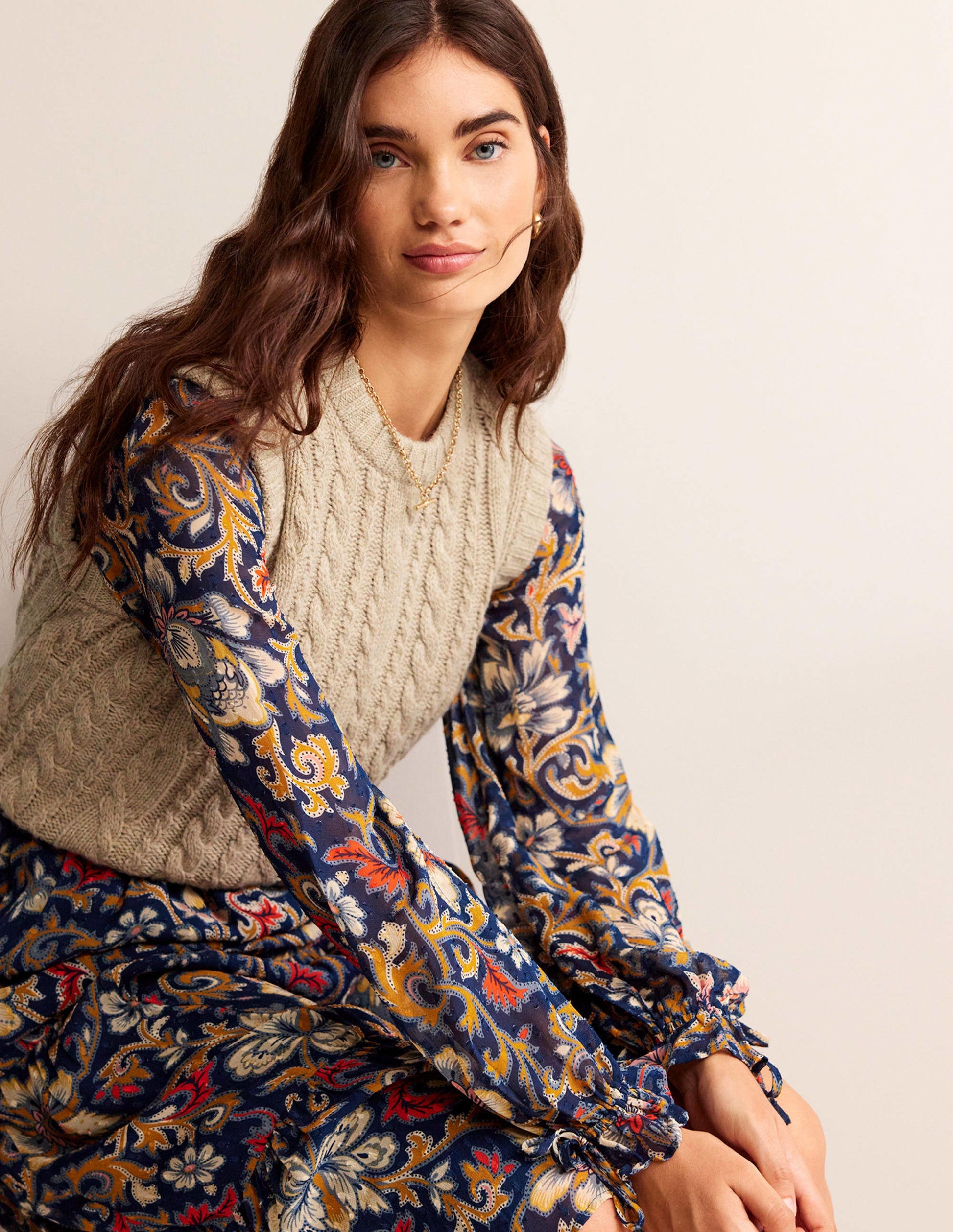 Cable Crew Neck Tank-Chinchilla Melange-1