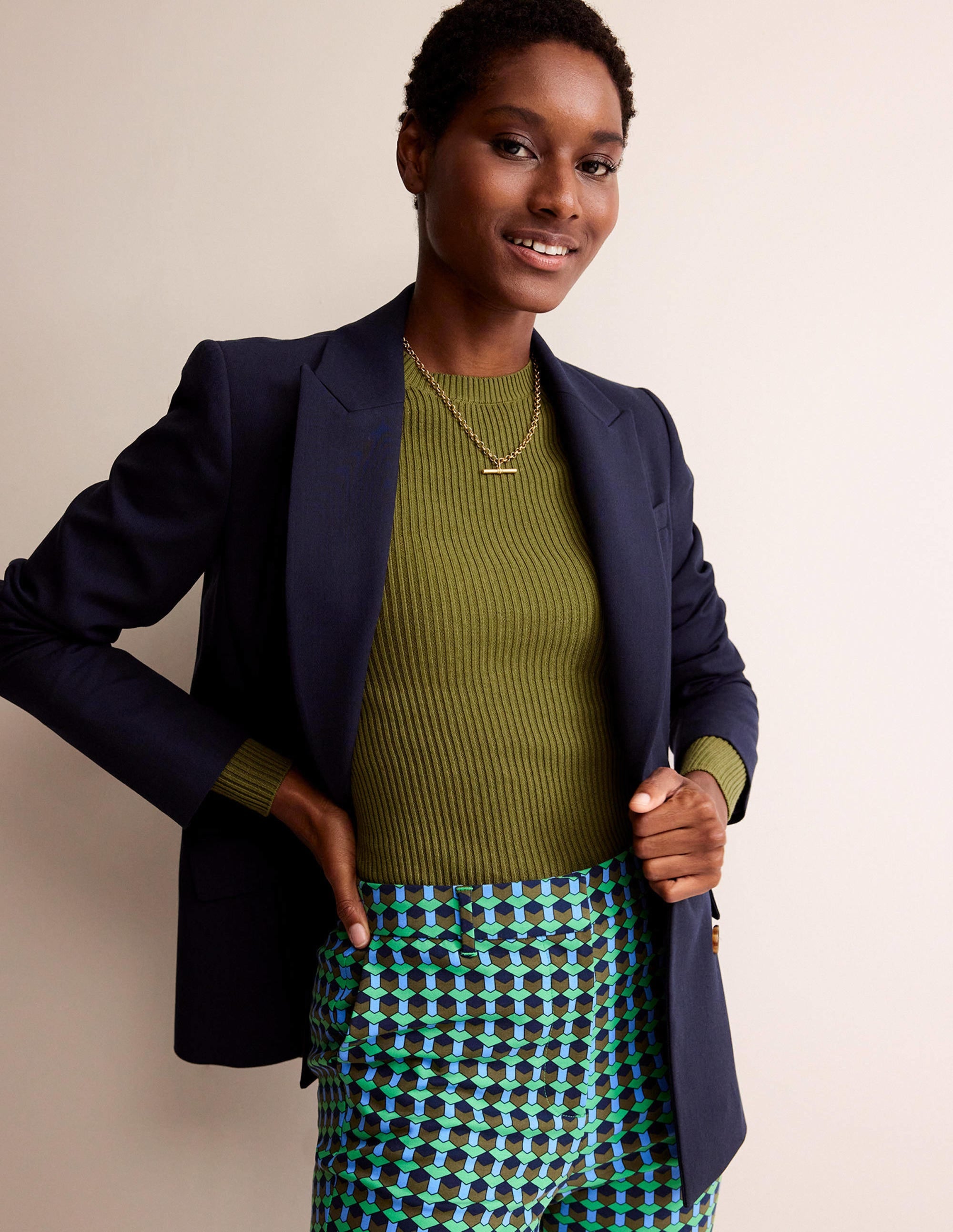 Pull côtelé en coton-Olive verte - Image 4