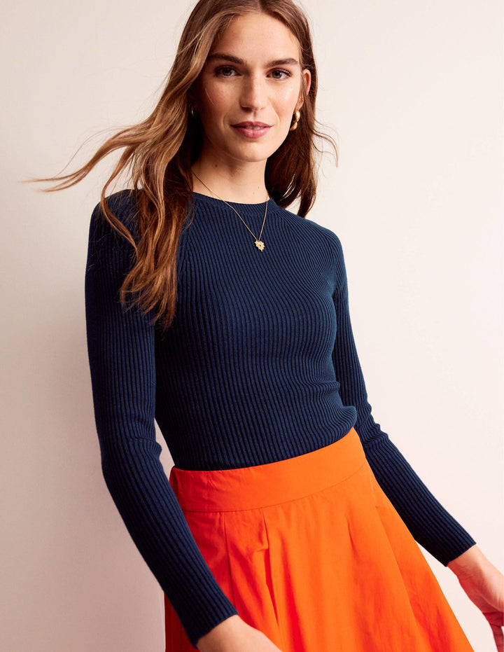 Ribbed Cotton Jumper-Navy