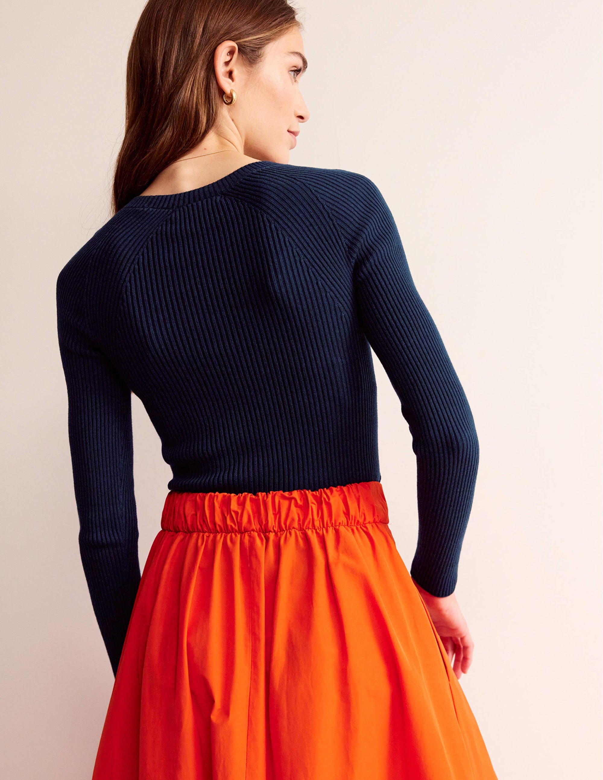 Pull côtelé en coton-Bleu marine - Image 3