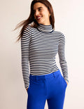 Pull Catriona à col roulé-Bleu marine/ivoire