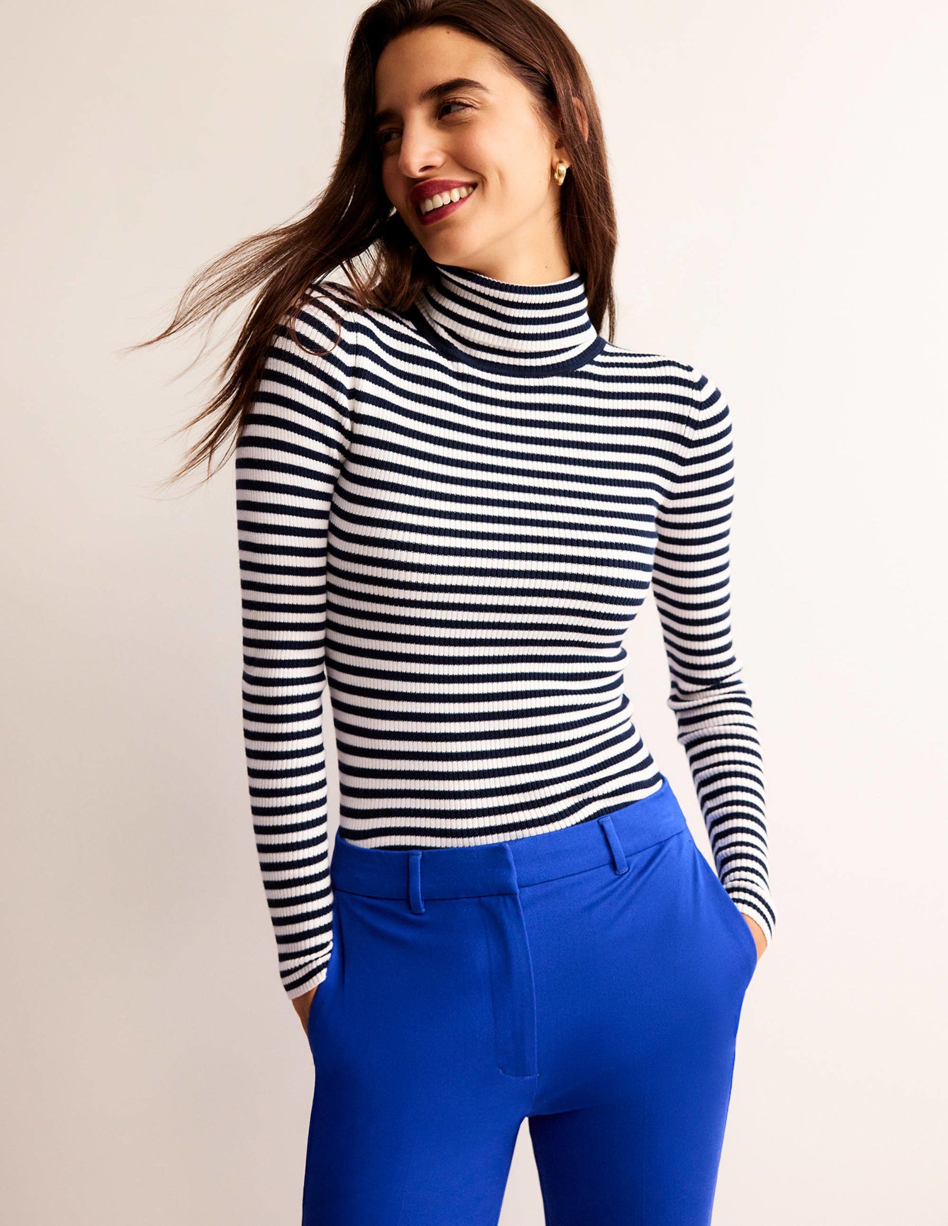 Pull Catriona à col roulé-Bleu marine/ivoire-1