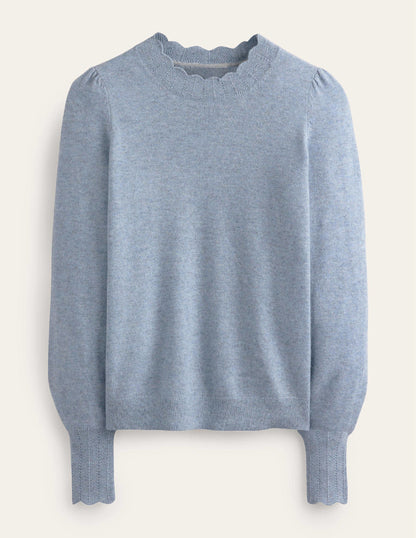 Kaschmirpullover mit Muschelsaum-Dämmerungsblau