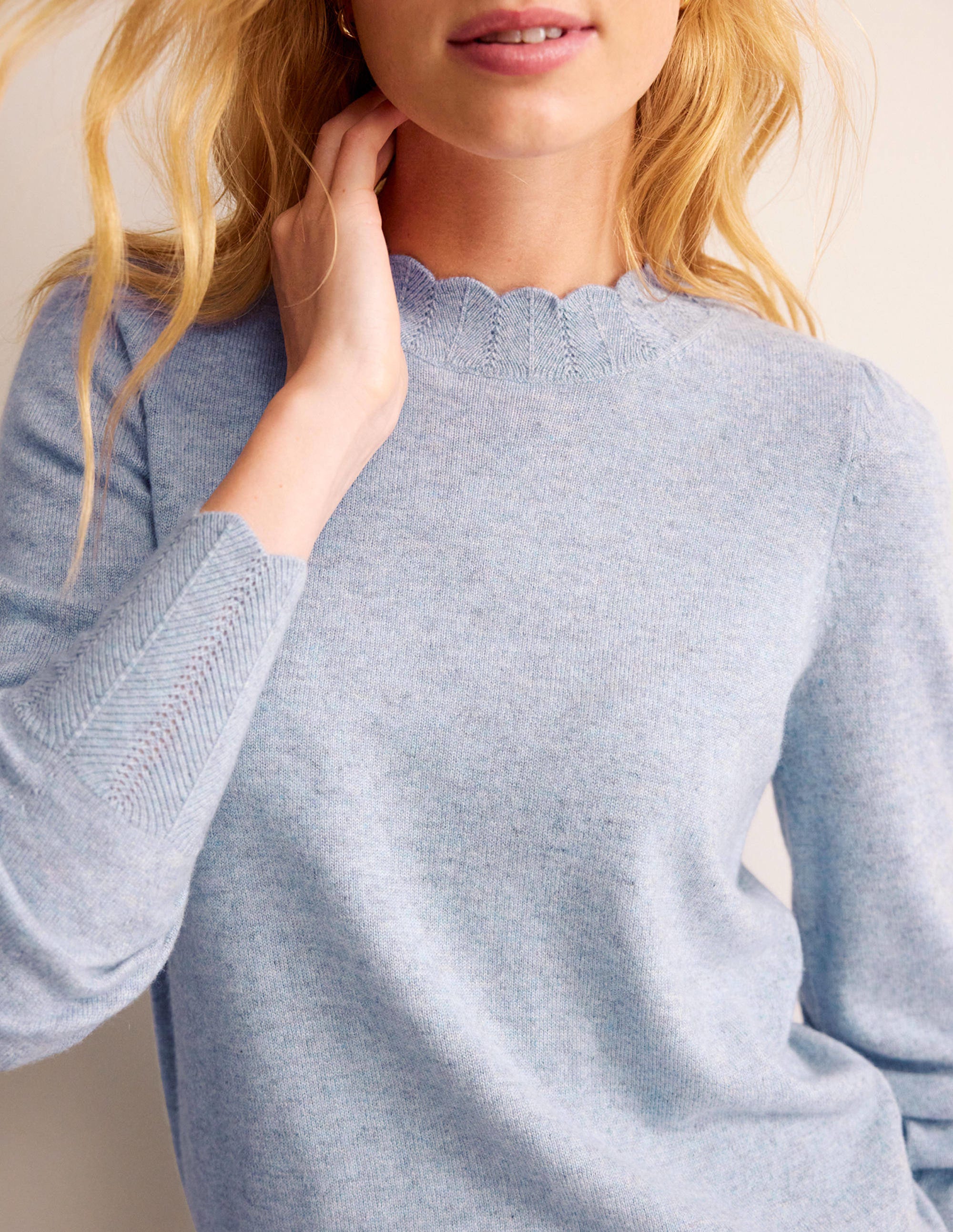 Kaschmirpullover mit Muschelsaum-Dämmerungsblau - Image 2