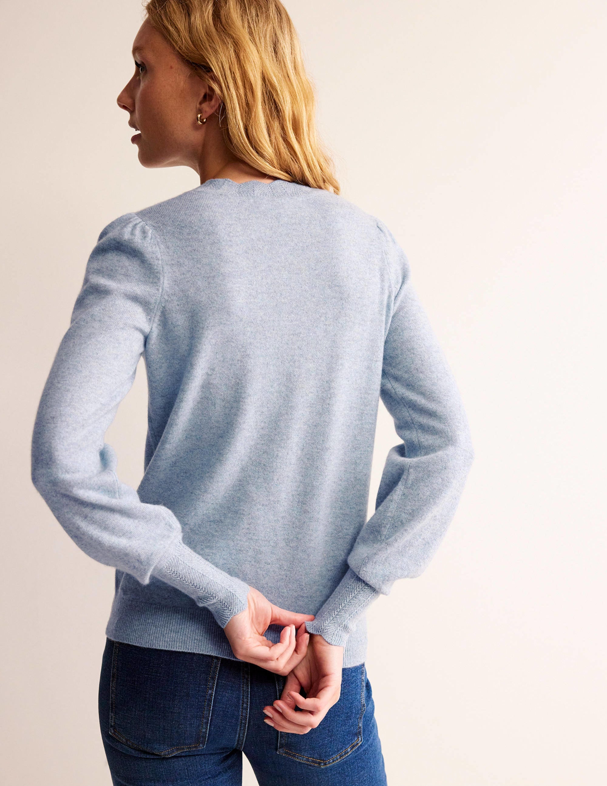 Kaschmirpullover mit Muschelsaum-Dämmerungsblau - Image 3