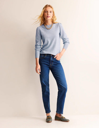 Kaschmirpullover mit Muschelsaum-Dämmerungsblau