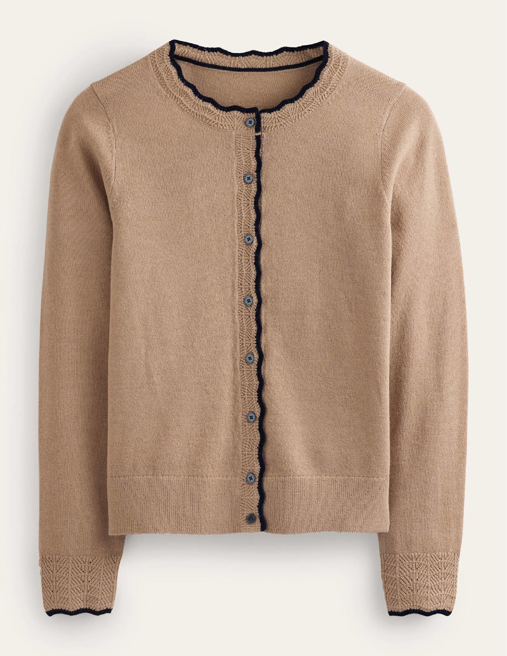 Gilet festonné en laine mérinos-Camel chiné - Image 5