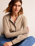 Gilet festonné en laine mérinos-Camel chiné