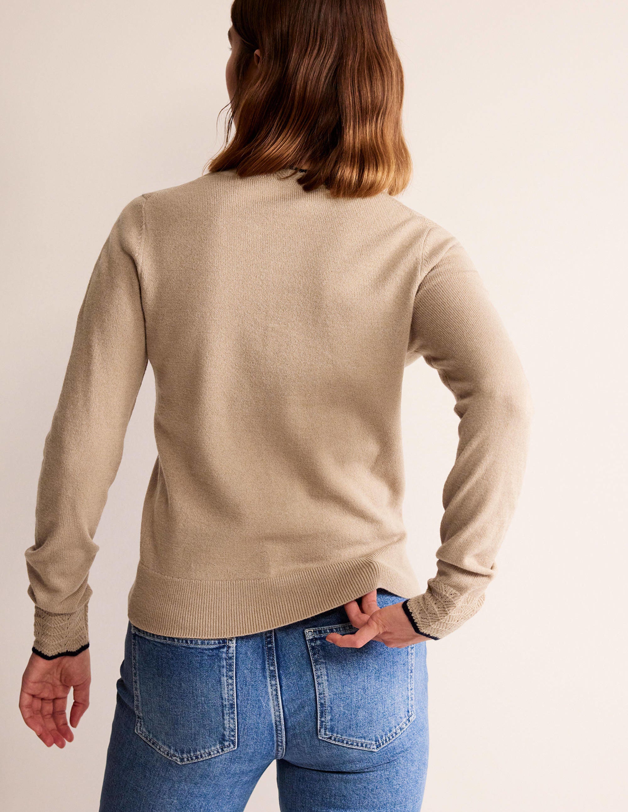 Gilet festonné en laine mérinos-Camel chiné - Image 3