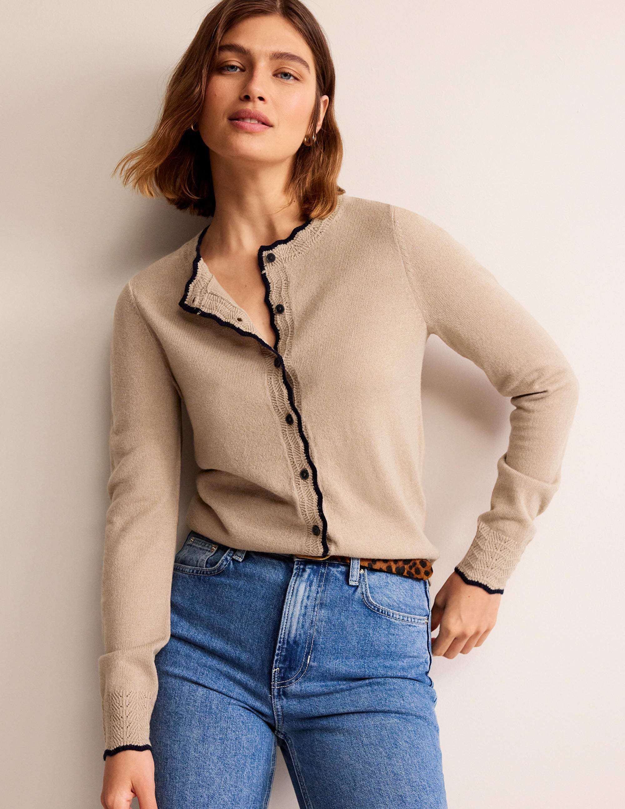 Gilet festonné en laine mérinos-Camel chiné - Image 4