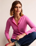 Gilet festonné en laine mérinos-Rose moyen