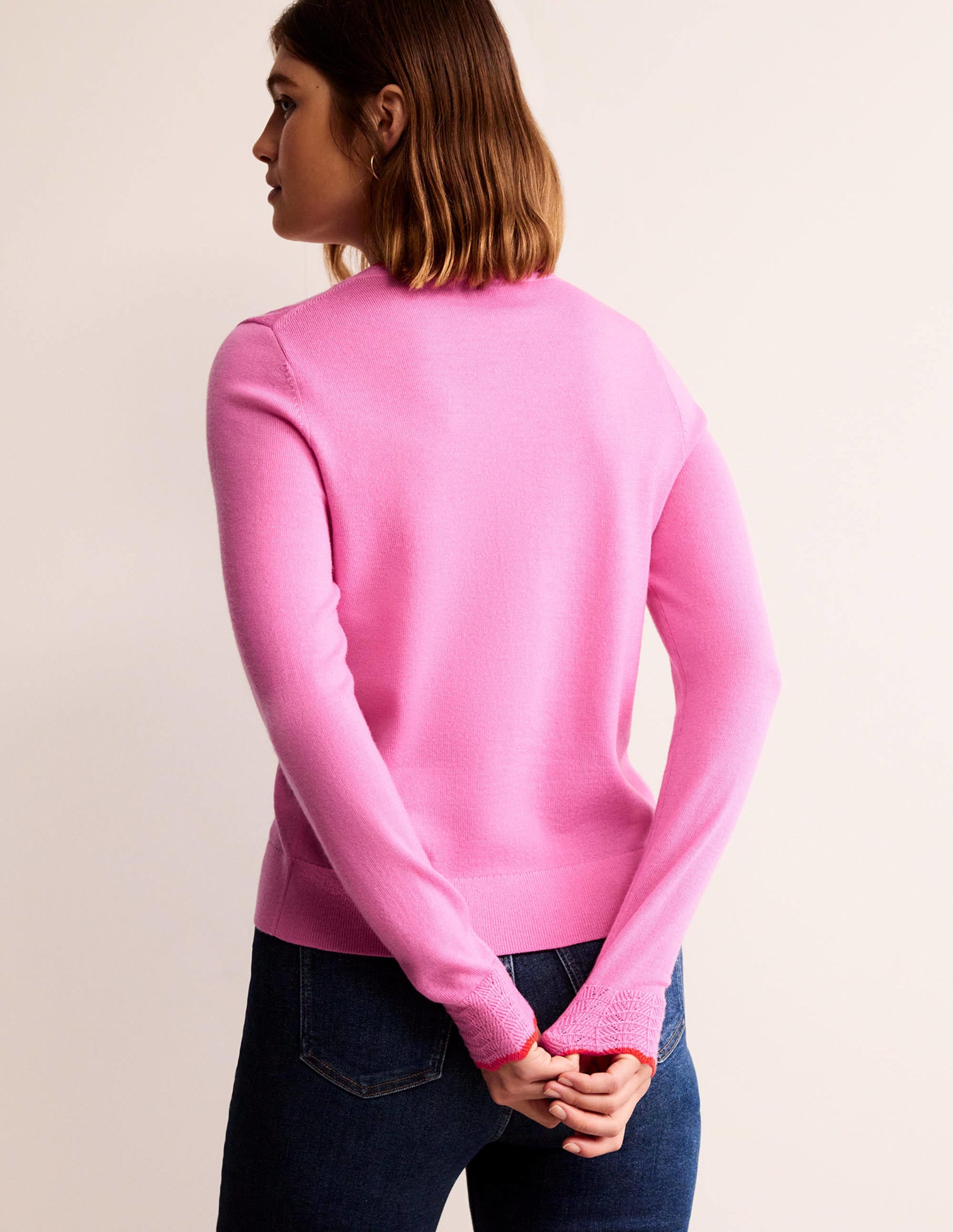 Gilet festonné en laine mérinos-Rose moyen - Image 3