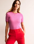 T-Shirt aus Merinowolle mit Muschelrand-Mittelpink