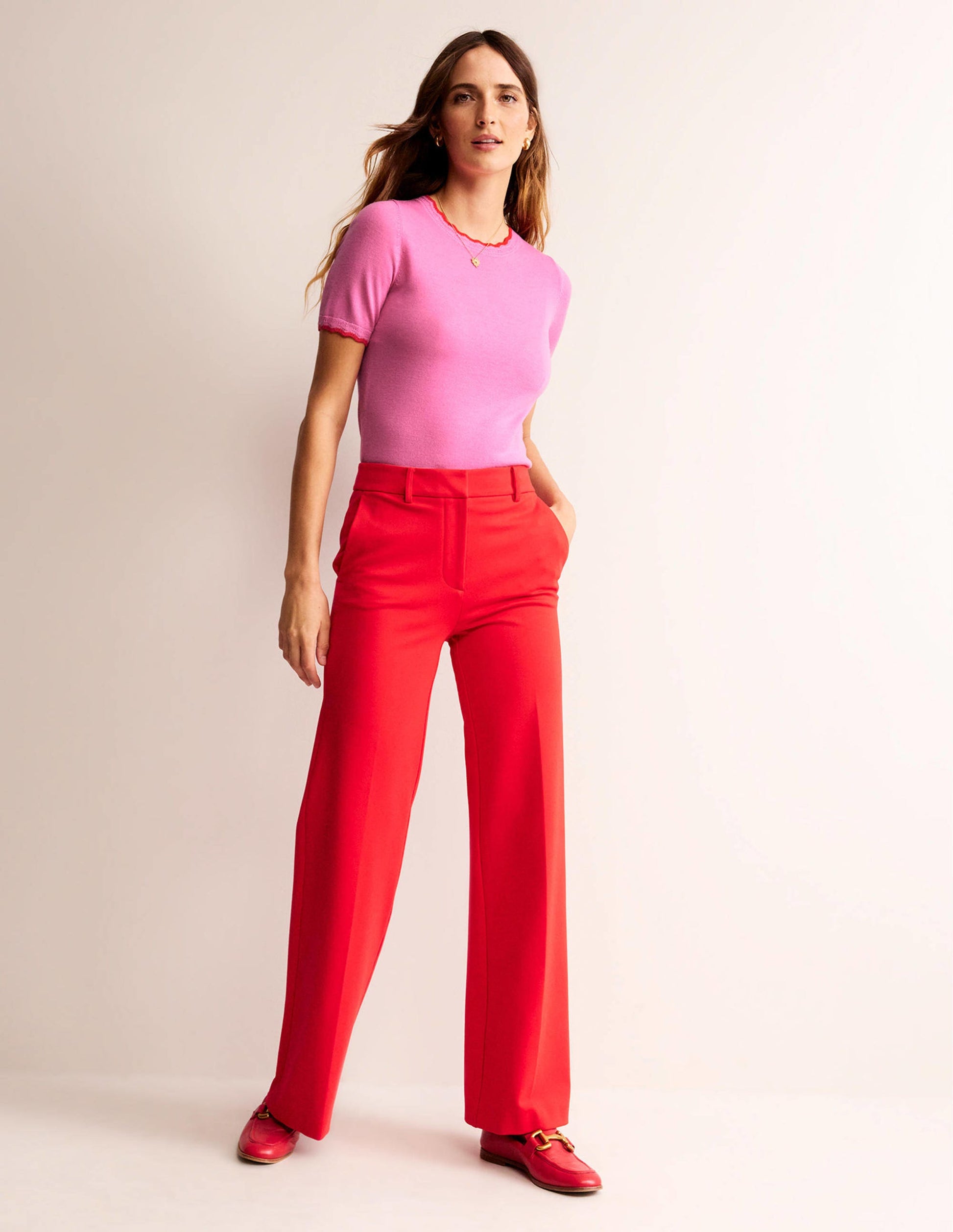 T-Shirt aus Merinowolle mit Muschelrand-Mittelpink-4