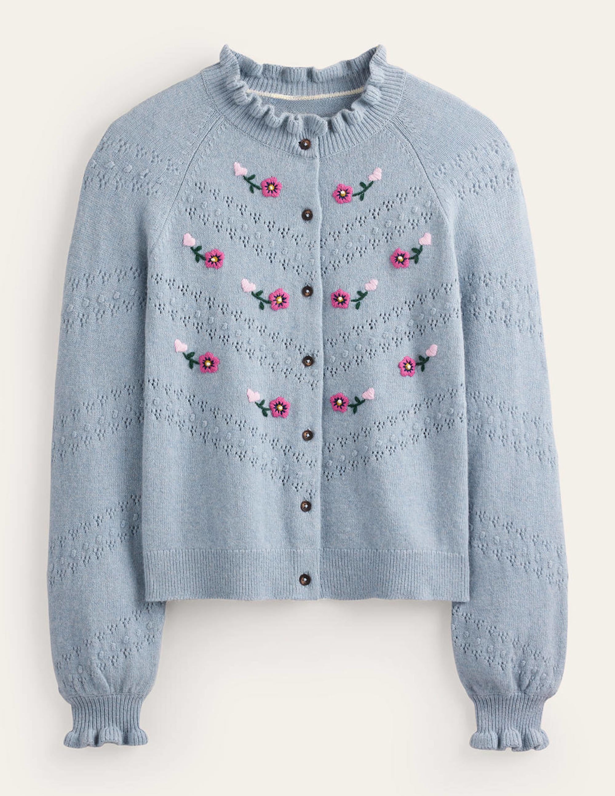 Gilet à broderie florale-Bleu galet - Image 6