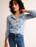 Gilet à broderie florale-Bleu galet