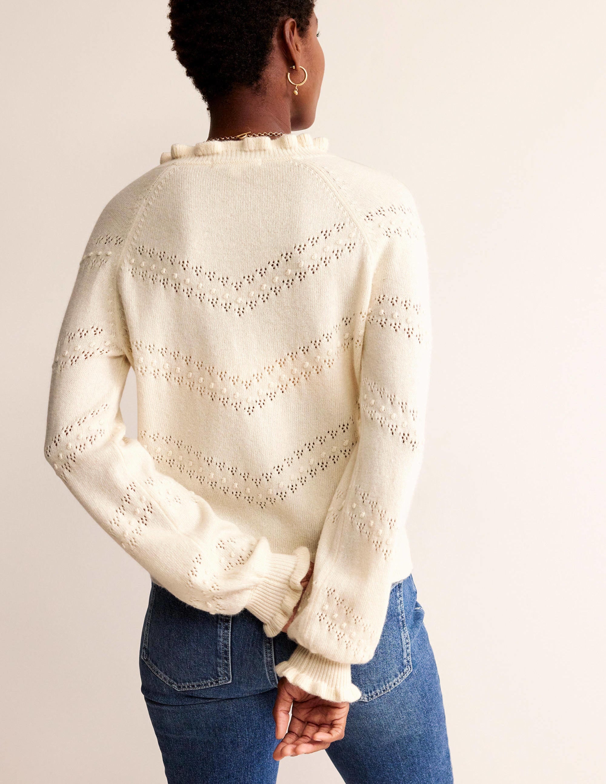 Floral-Embroidered Cardigan-Warm Ivory - Image 3