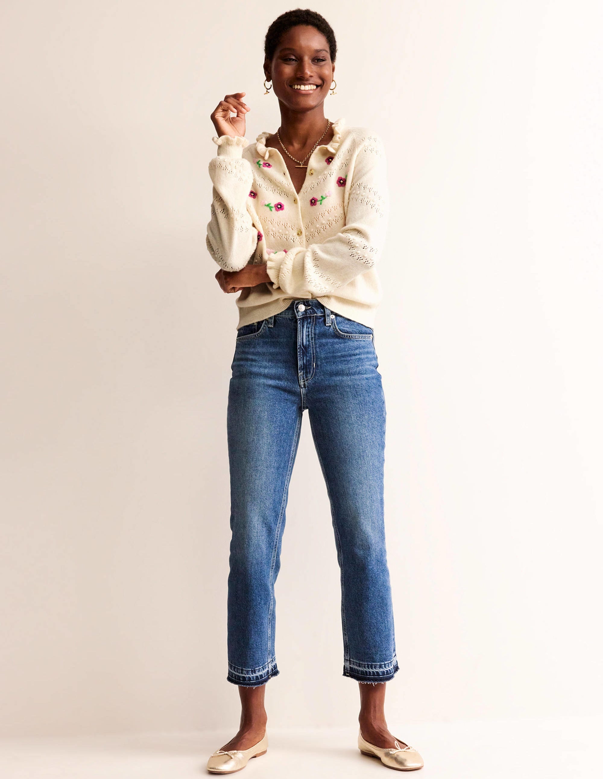 Floral-Embroidered Cardigan-Warm Ivory - Image 4