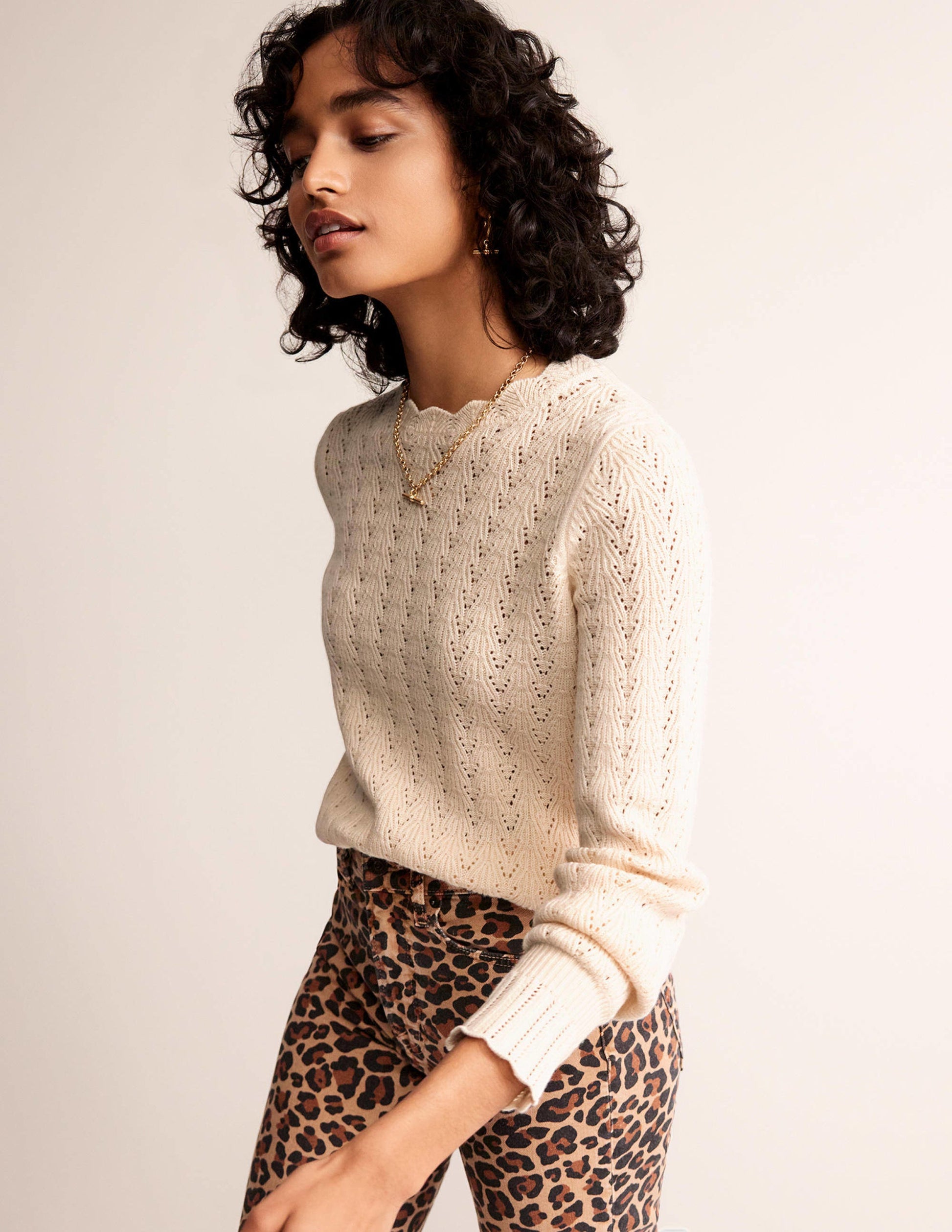 Pointelle Stitch Jumper-Warm Ivory-1