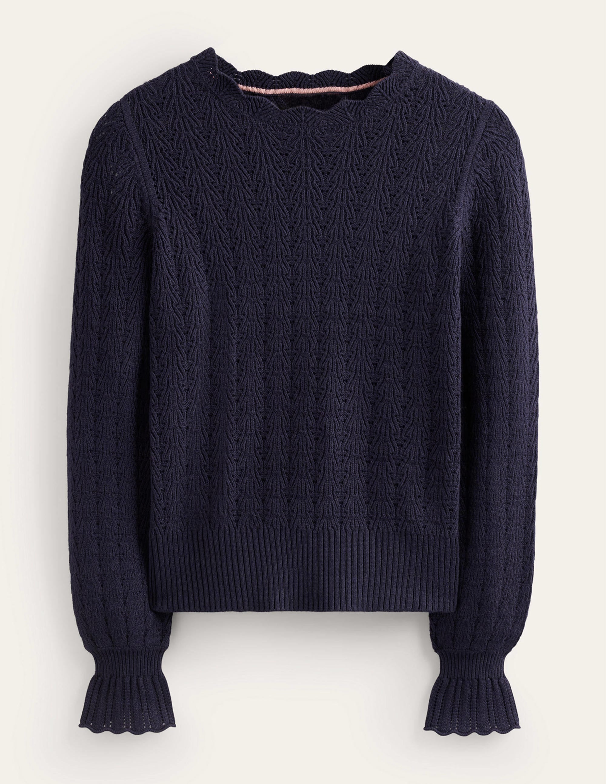Pullover mit Pointelle-Stickerei-Marineblau - Image 5