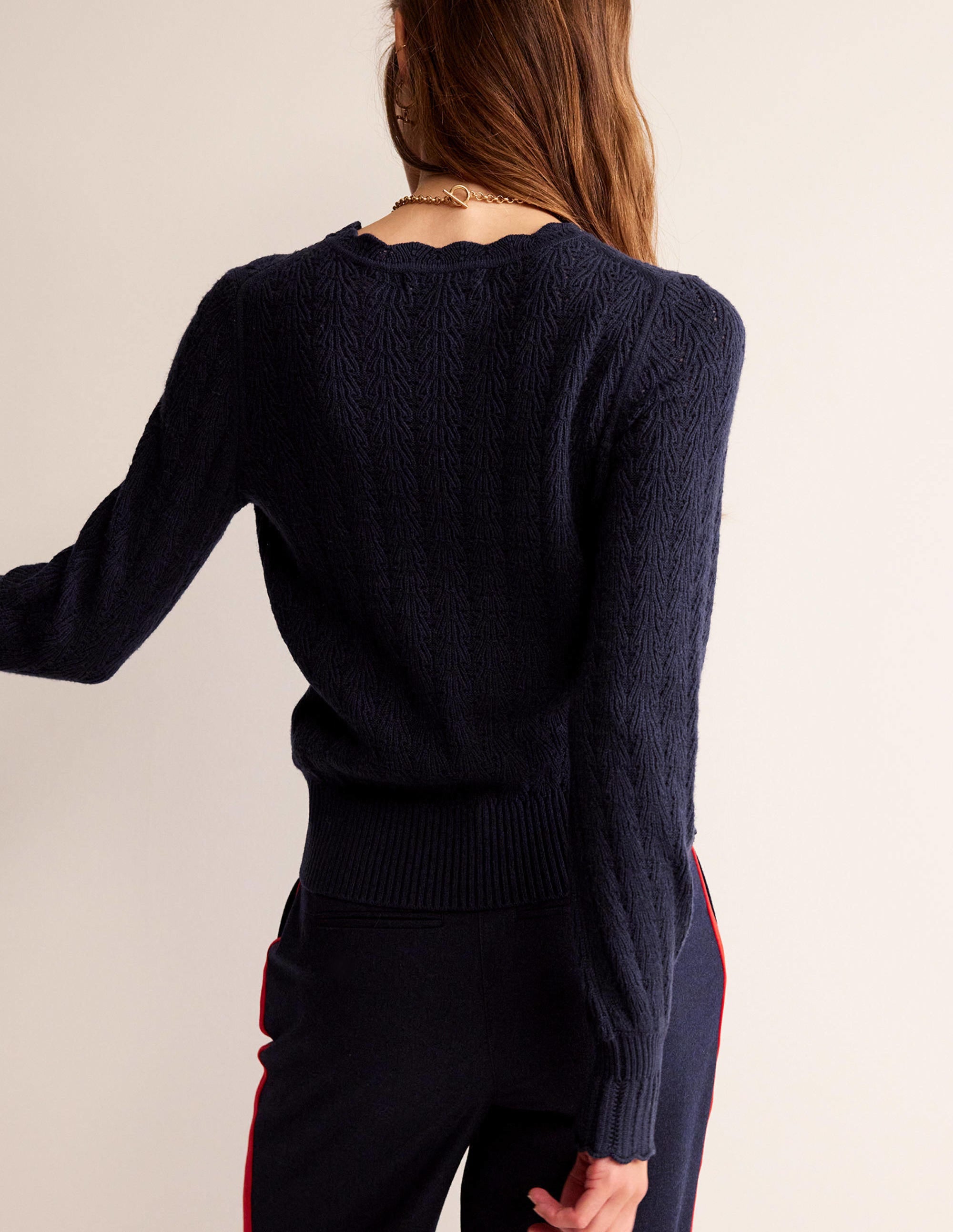 Pullover mit Pointelle-Stickerei-Marineblau - Image 3