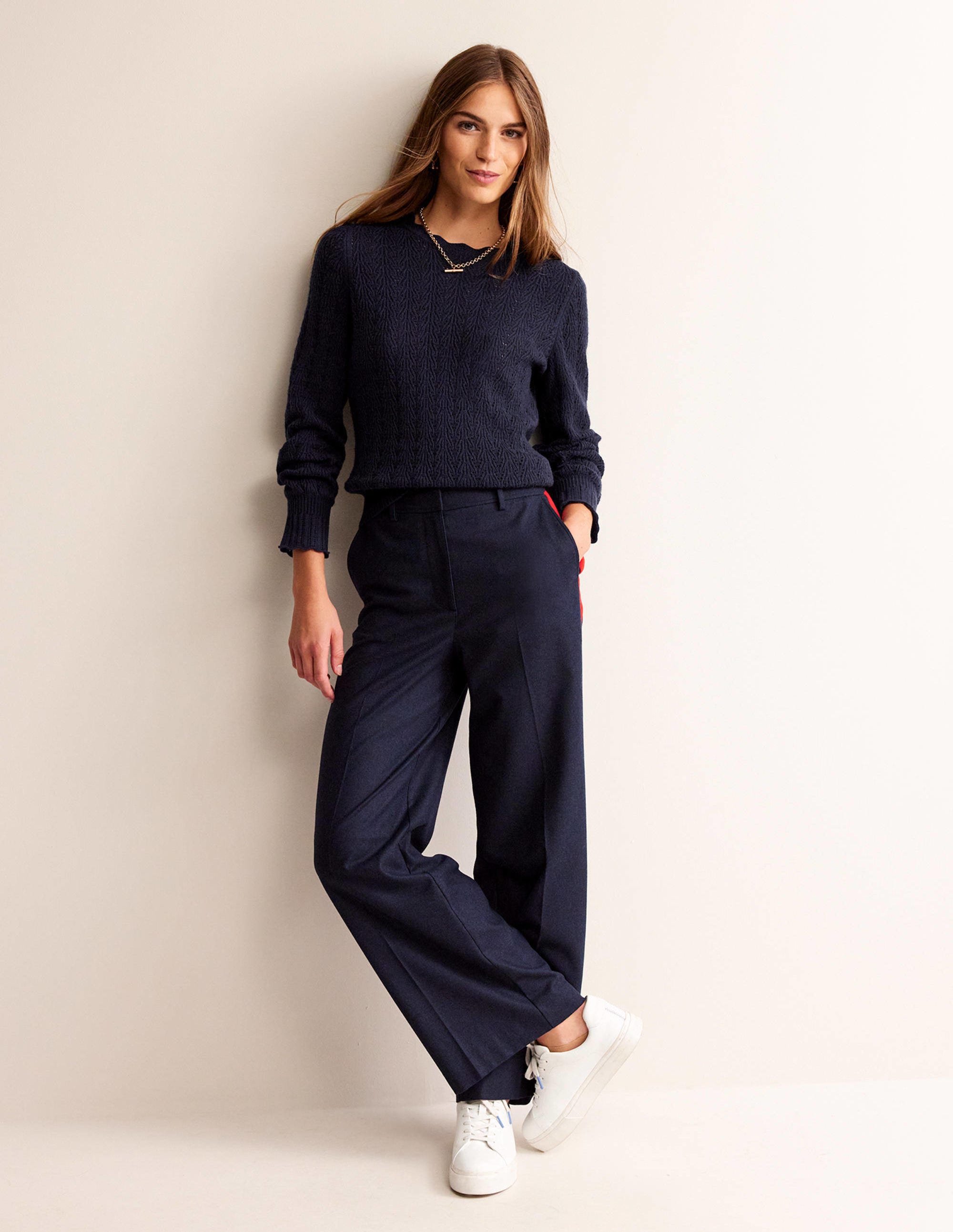 Pullover mit Pointelle-Stickerei-Marineblau - Image 4