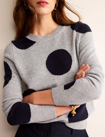 Pullover mit Intarsienpunkten-Grau Meliert, Marineblau Punkte-2