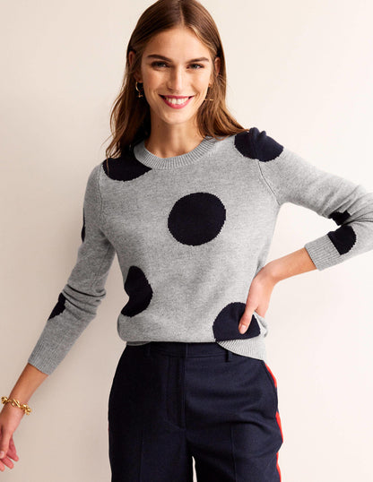 Pullover mit Intarsienpunkten-Grau Meliert, Marineblau Punkte-4