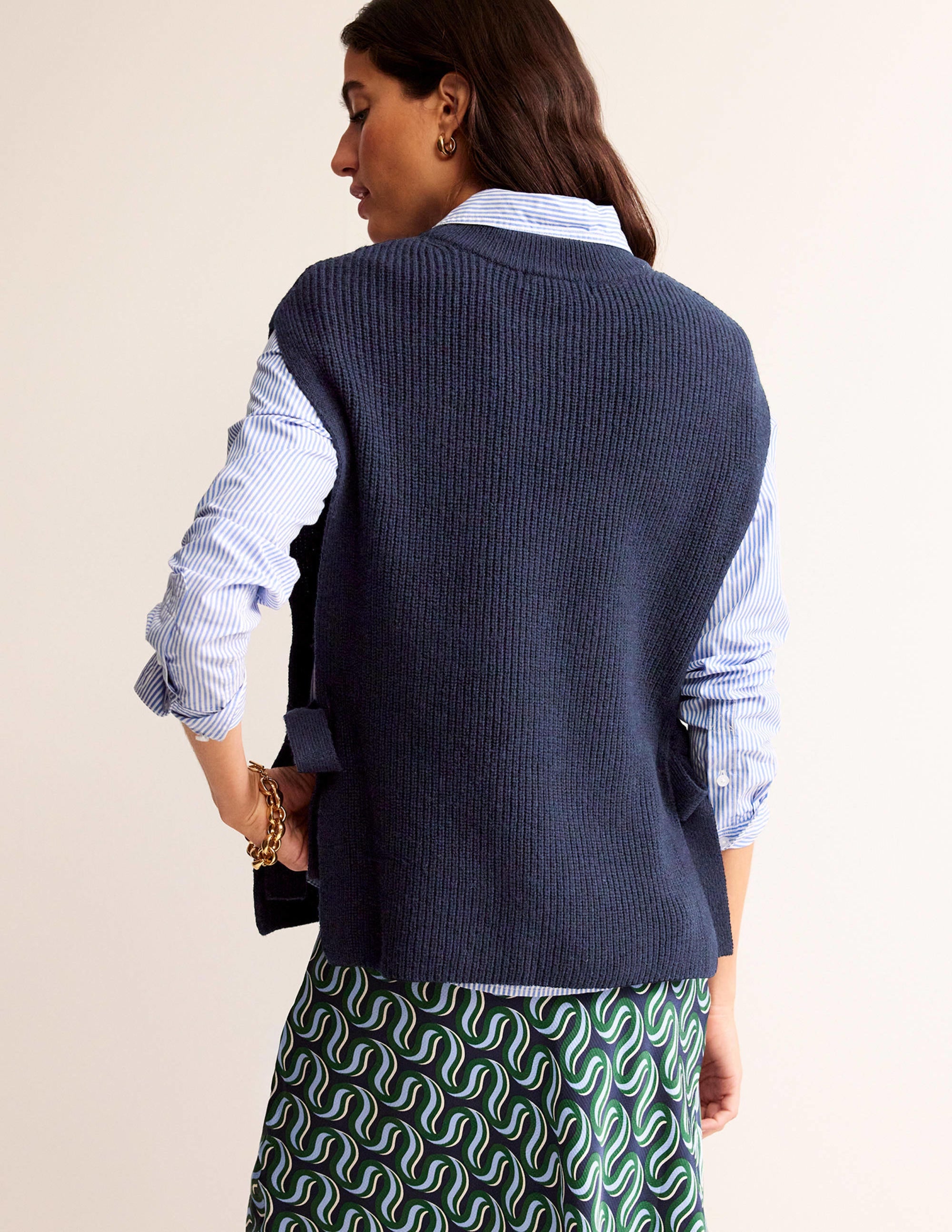 Tunique en maille nouée sur les côtés-Bleu marine - Image 3