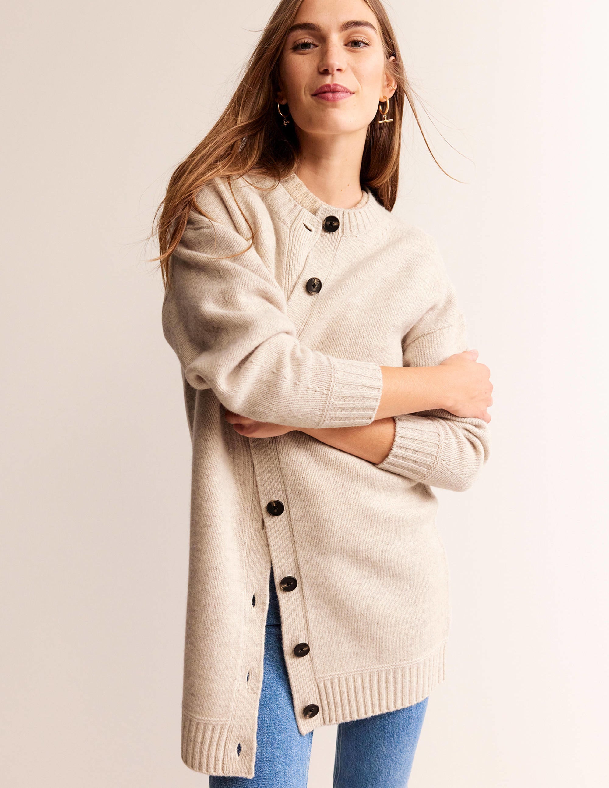 Manteau-gilet en laine brossée-Avoine chiné - Image 1
