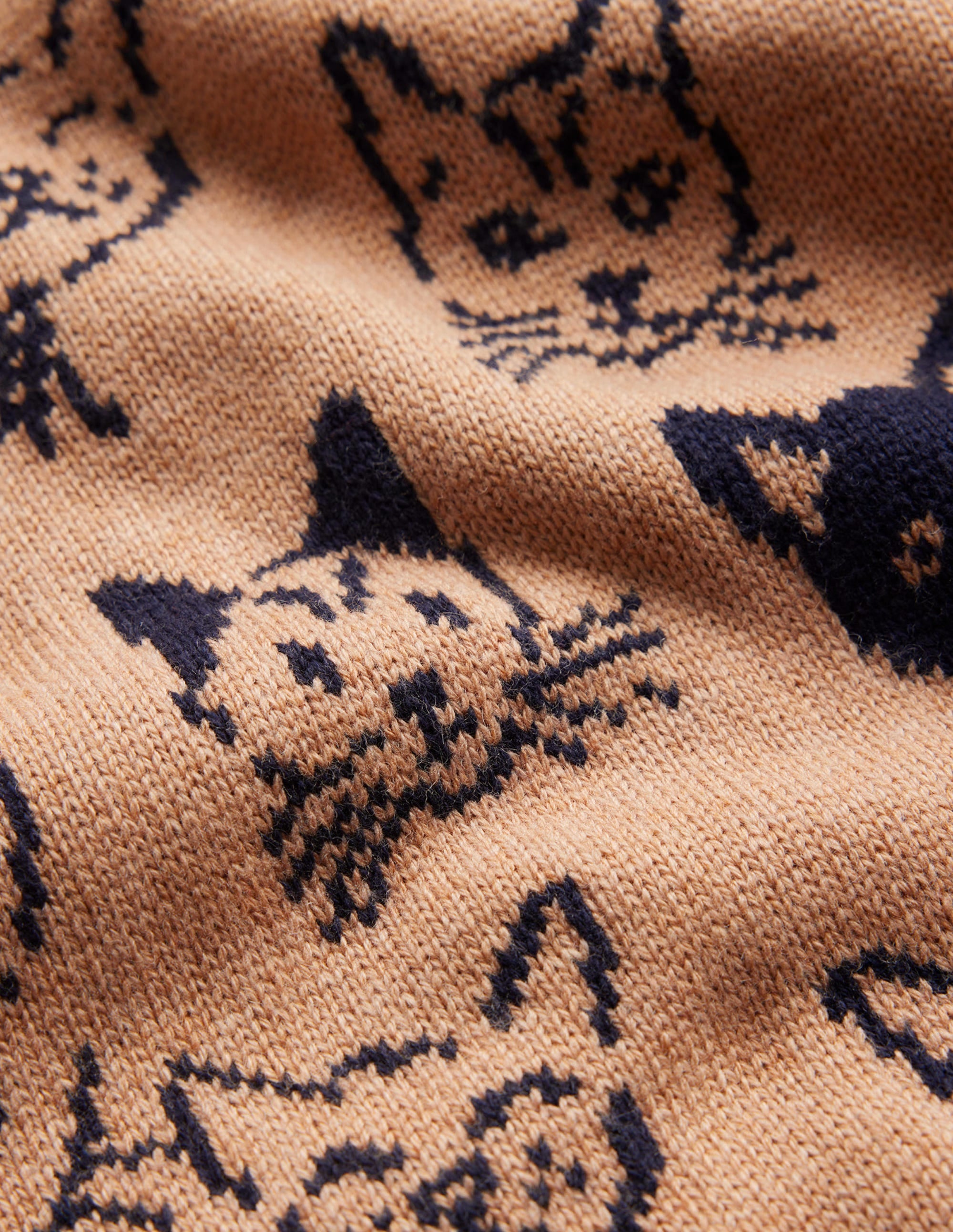 Heather Jacquard-Pullover-Kamelbraun und Marineblau, Katzen - Image 6