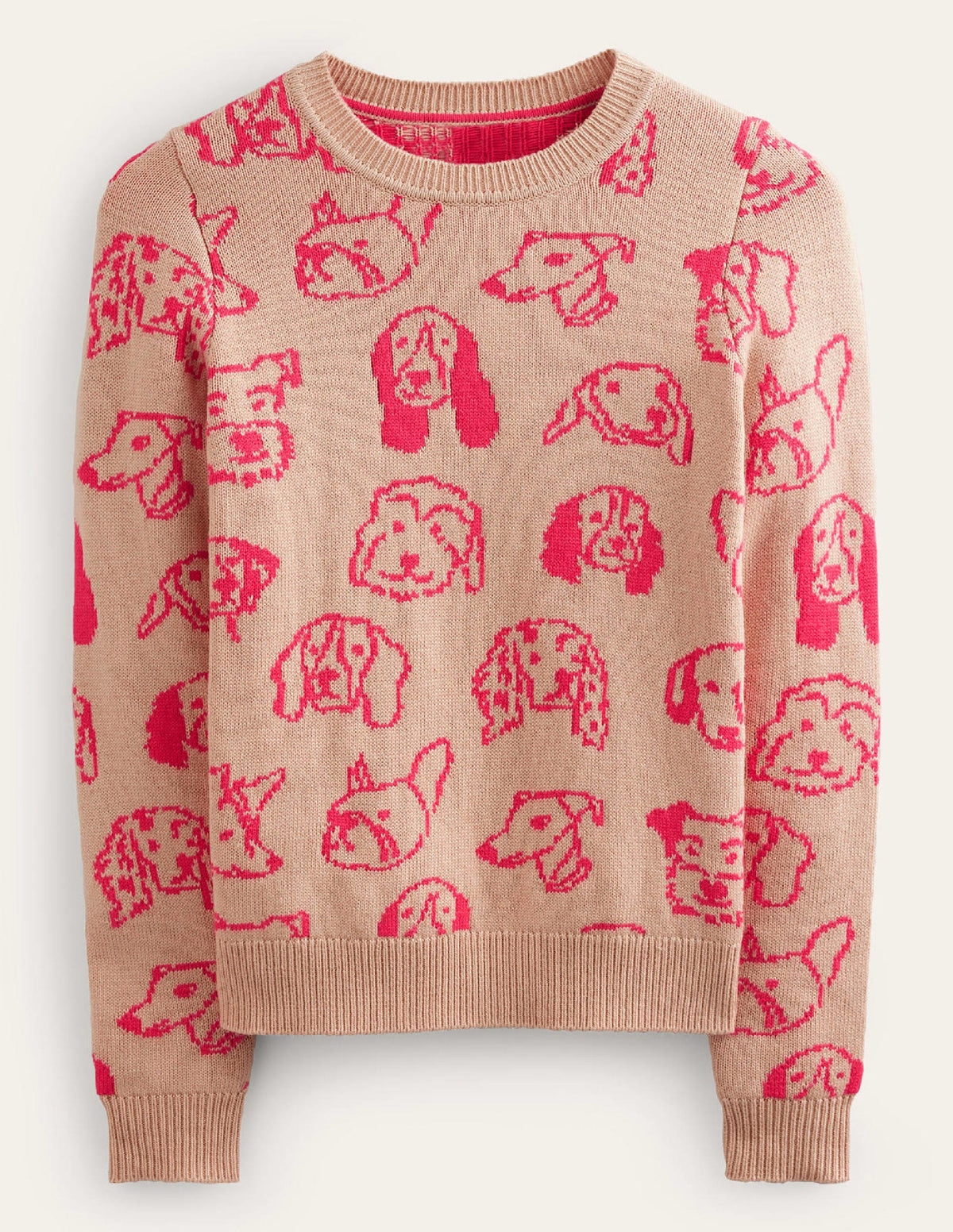 Heather Jacquard-Pullover-Graubraun, Himbeerrot Hunde-5