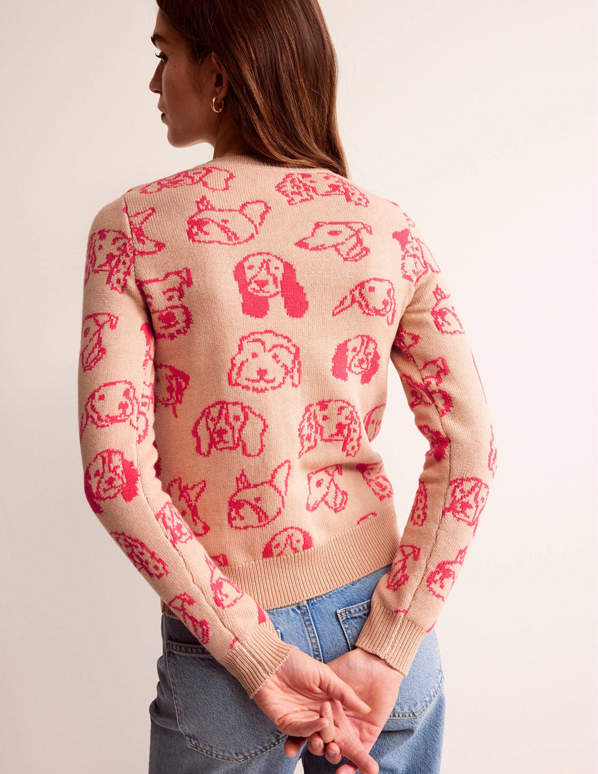 Heather Jacquard-Pullover-Graubraun, Himbeerrot Hunde-3