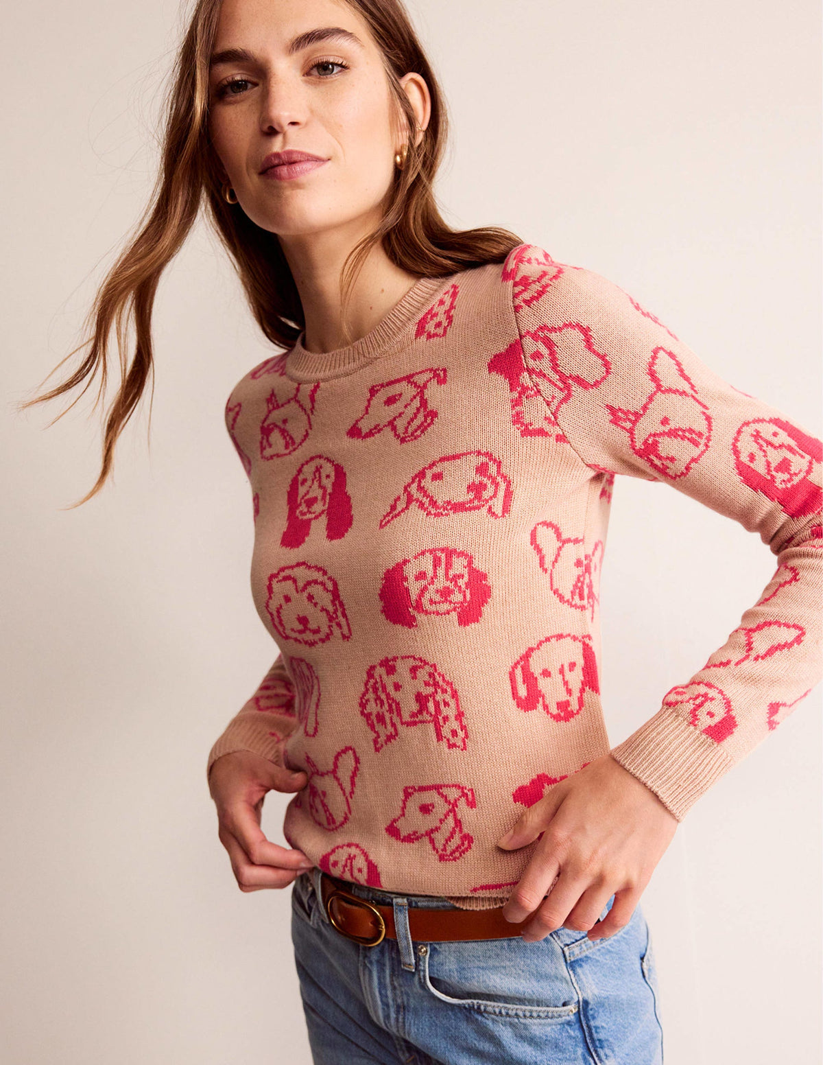 Heather Jacquard-Pullover-Graubraun, Himbeerrot Hunde-4