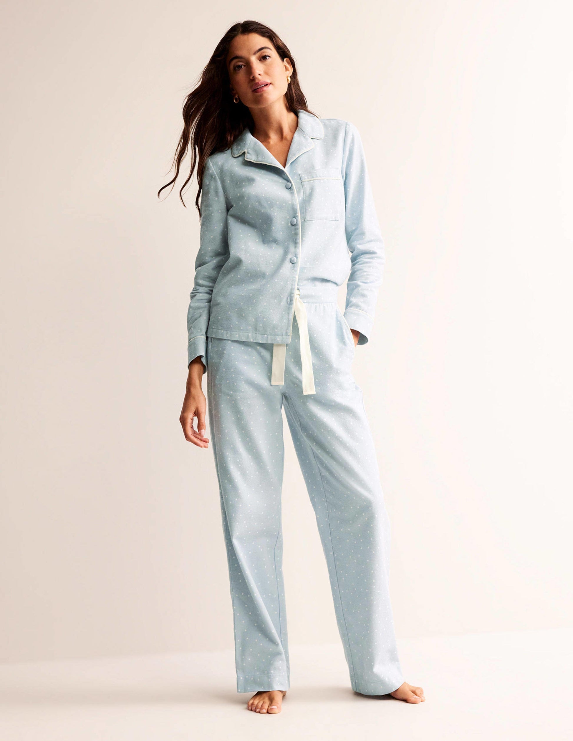 Brushed Cotton Pyjama Trousers-Surf, Spaced Dotty-1