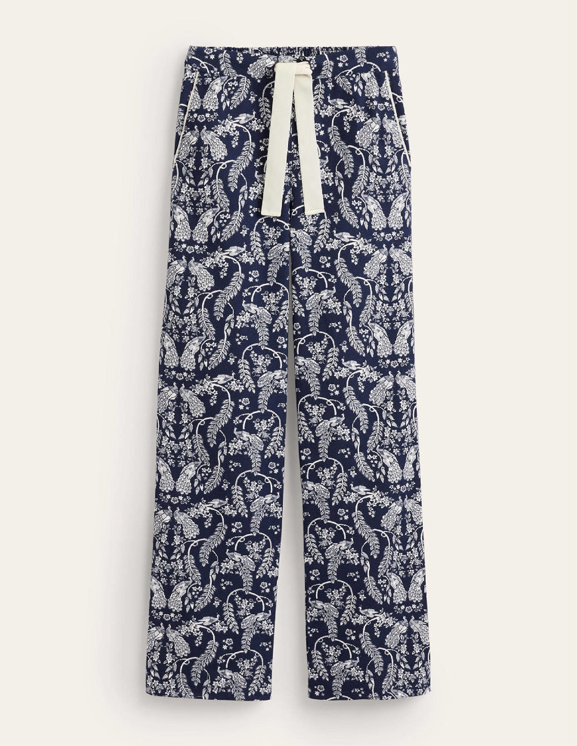 Bas de pyjama en coton brossé-Bleu marine foncé, paon-6