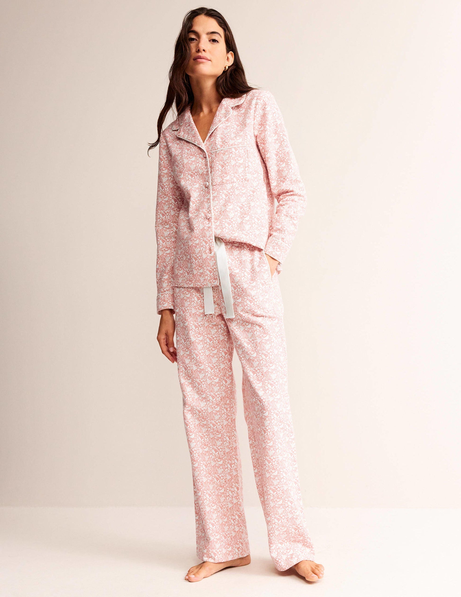 Brushed Cotton Pyjama Trousers-Rosette Blush, Forest Meadow-2