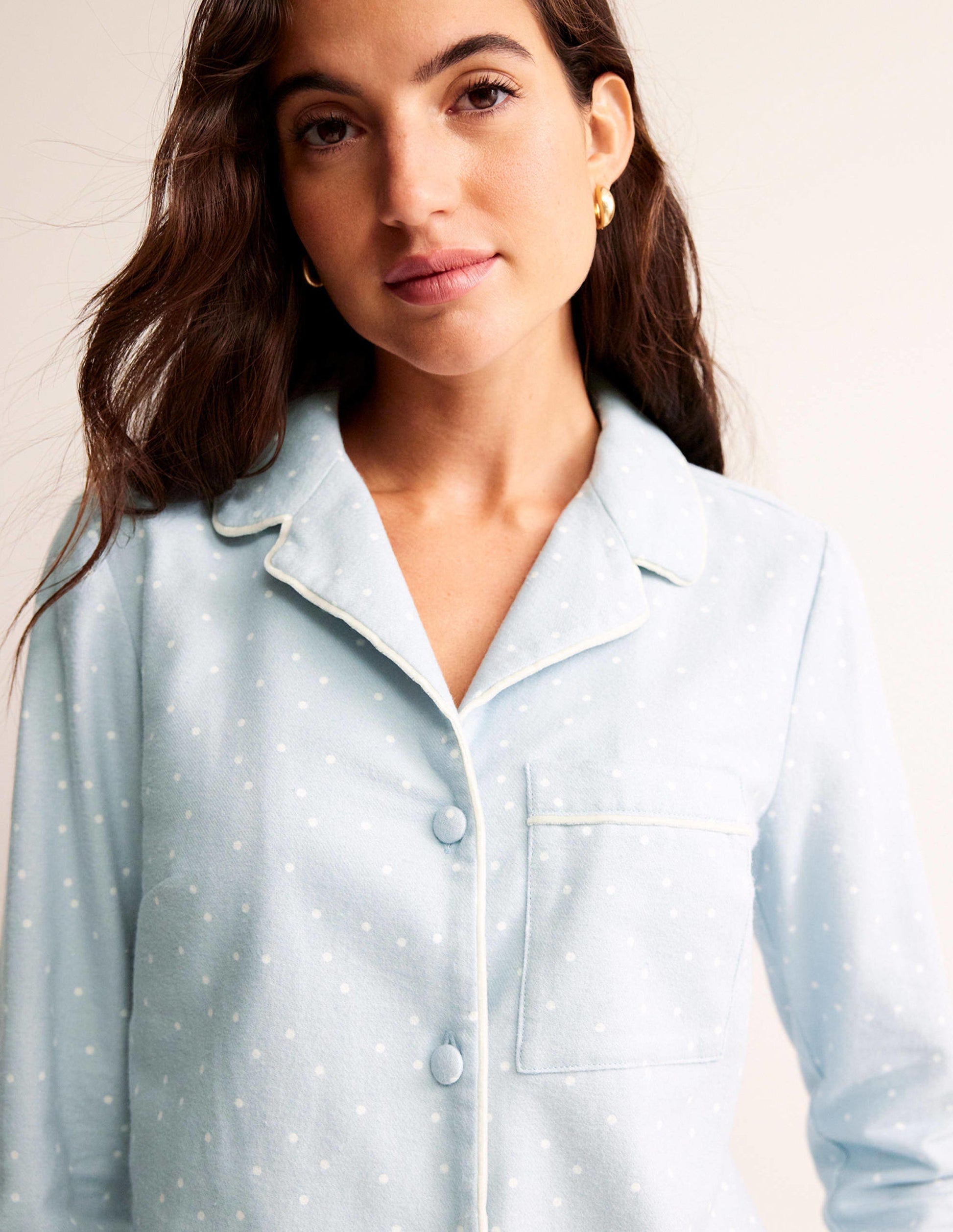 Haut de pyjama en coton brossé-Vert écume, motif Spaced Dotty-2