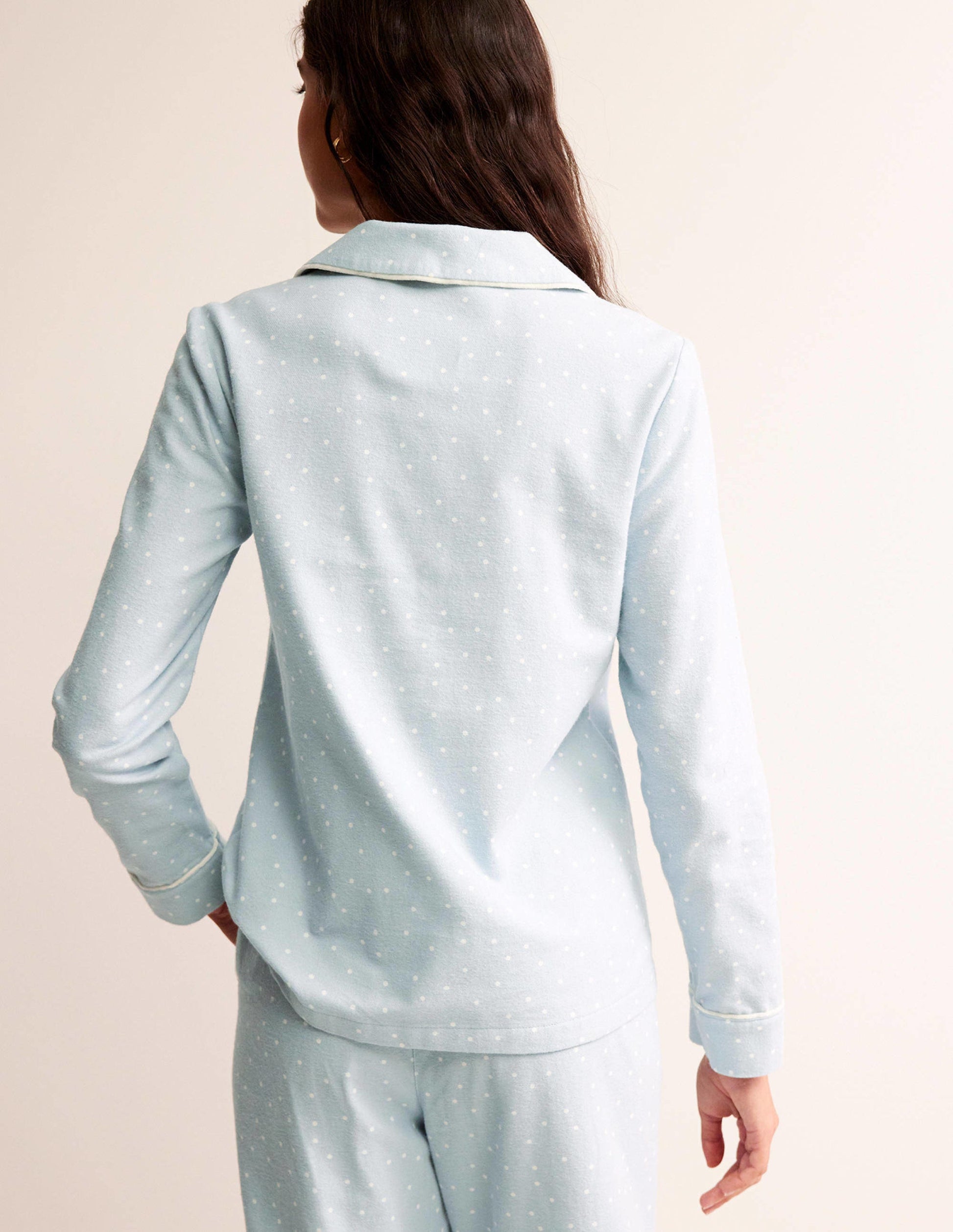 Haut de pyjama en coton brossé-Vert écume, motif Spaced Dotty-3