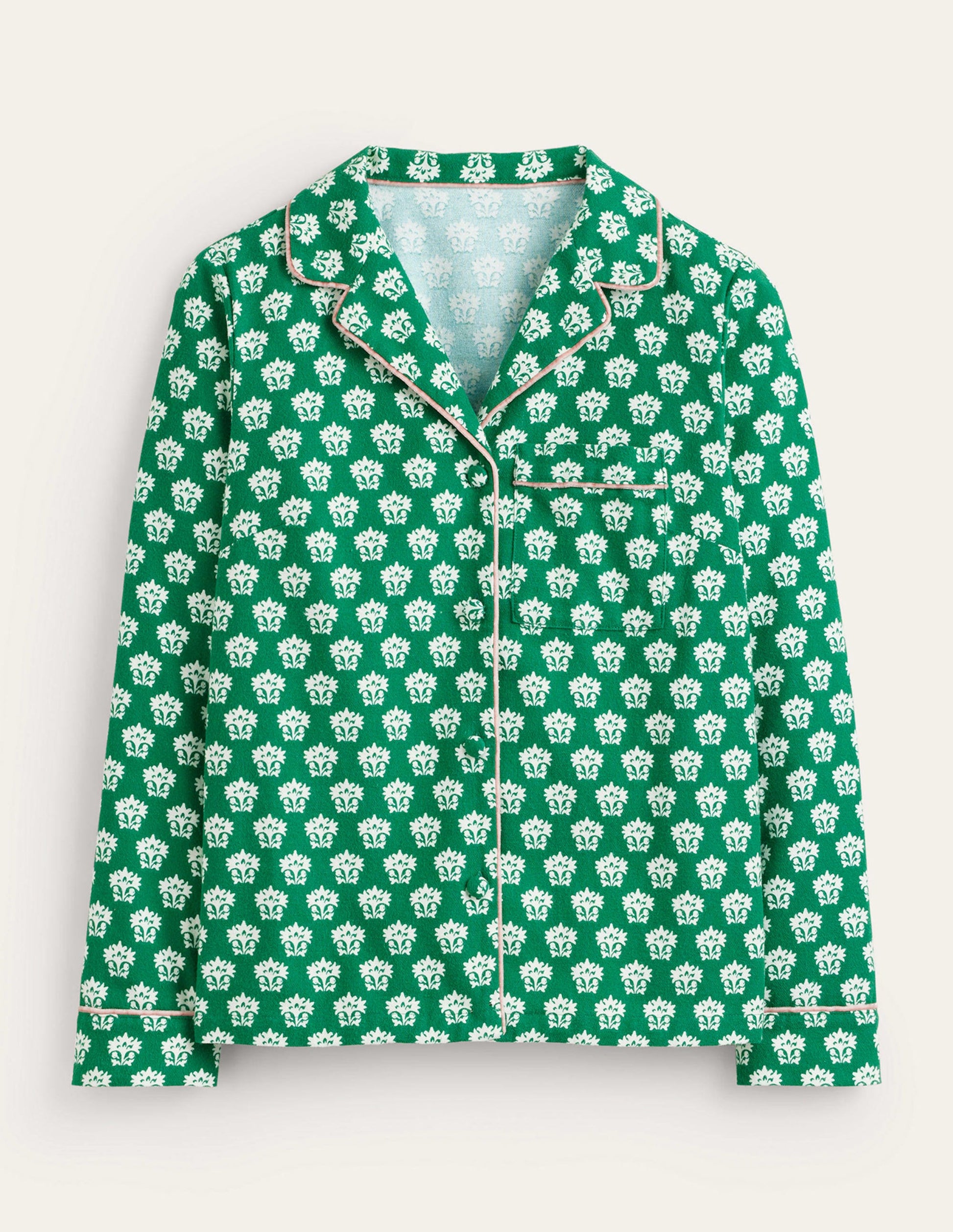 Brushed Cotton Pyjama Shirt-Veridian Green, Lily-5