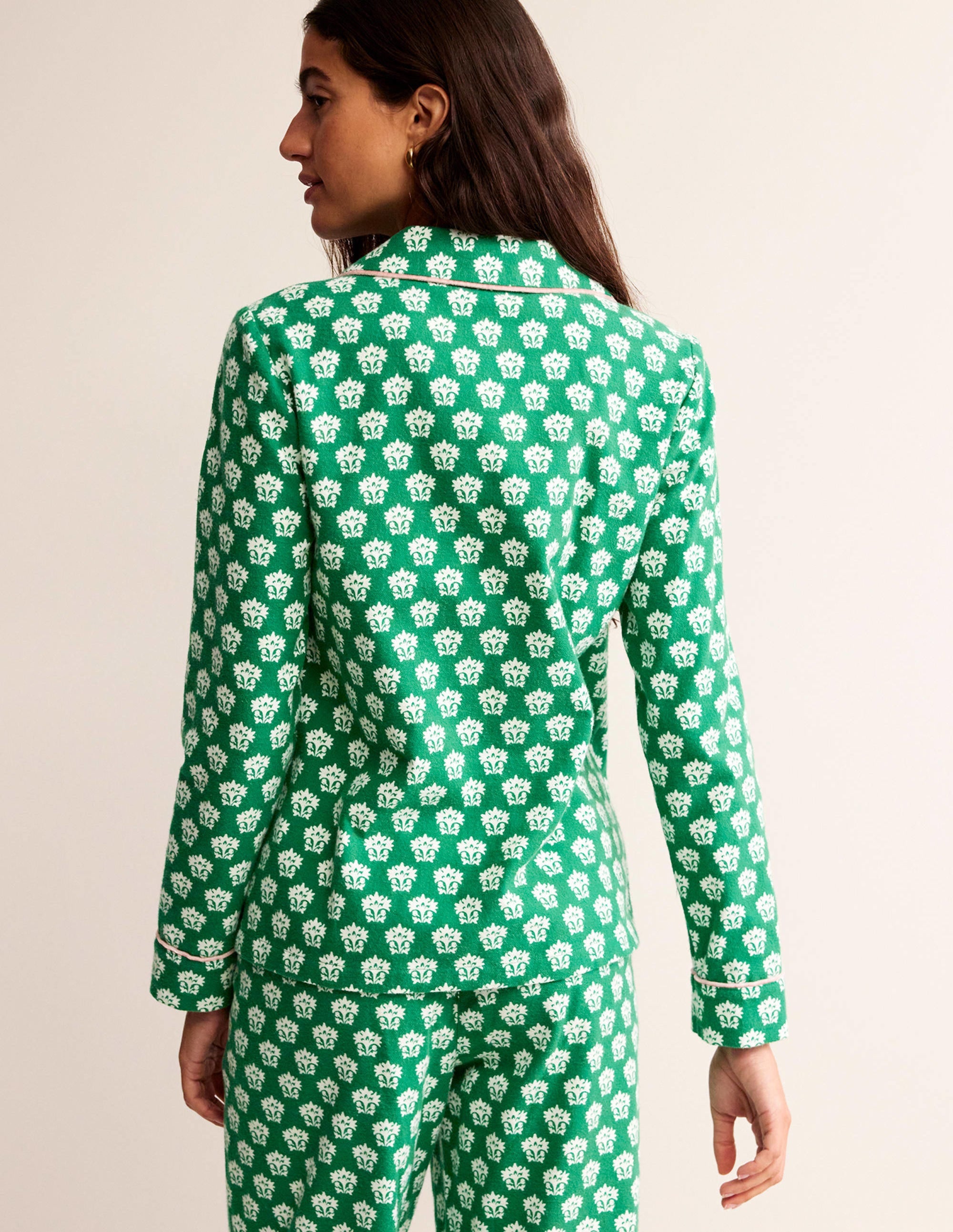 Brushed Cotton Pyjama Shirt-Veridian Green, Lily - Image 3
