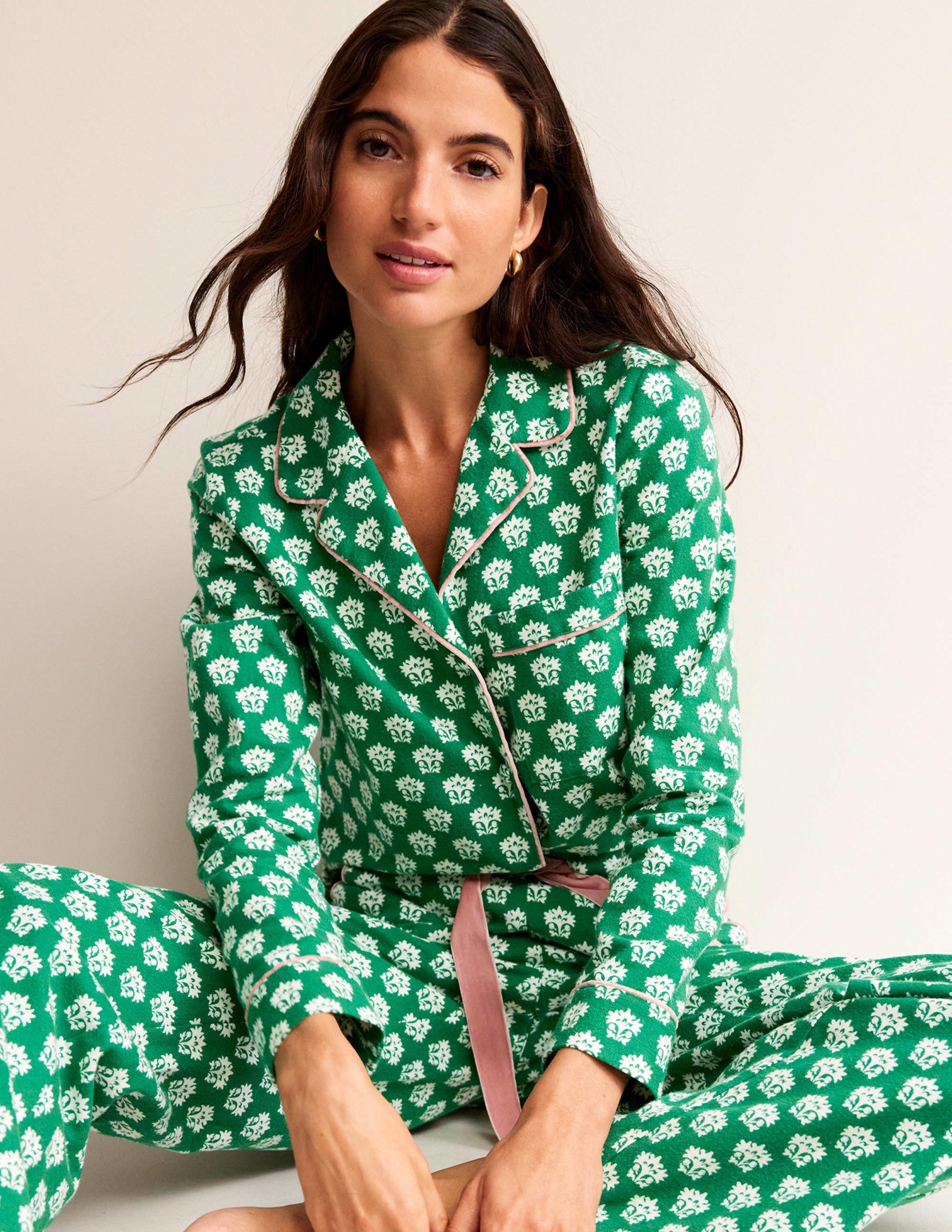 Brushed Cotton Pyjama Shirt-Veridian Green, Lily - Image 4