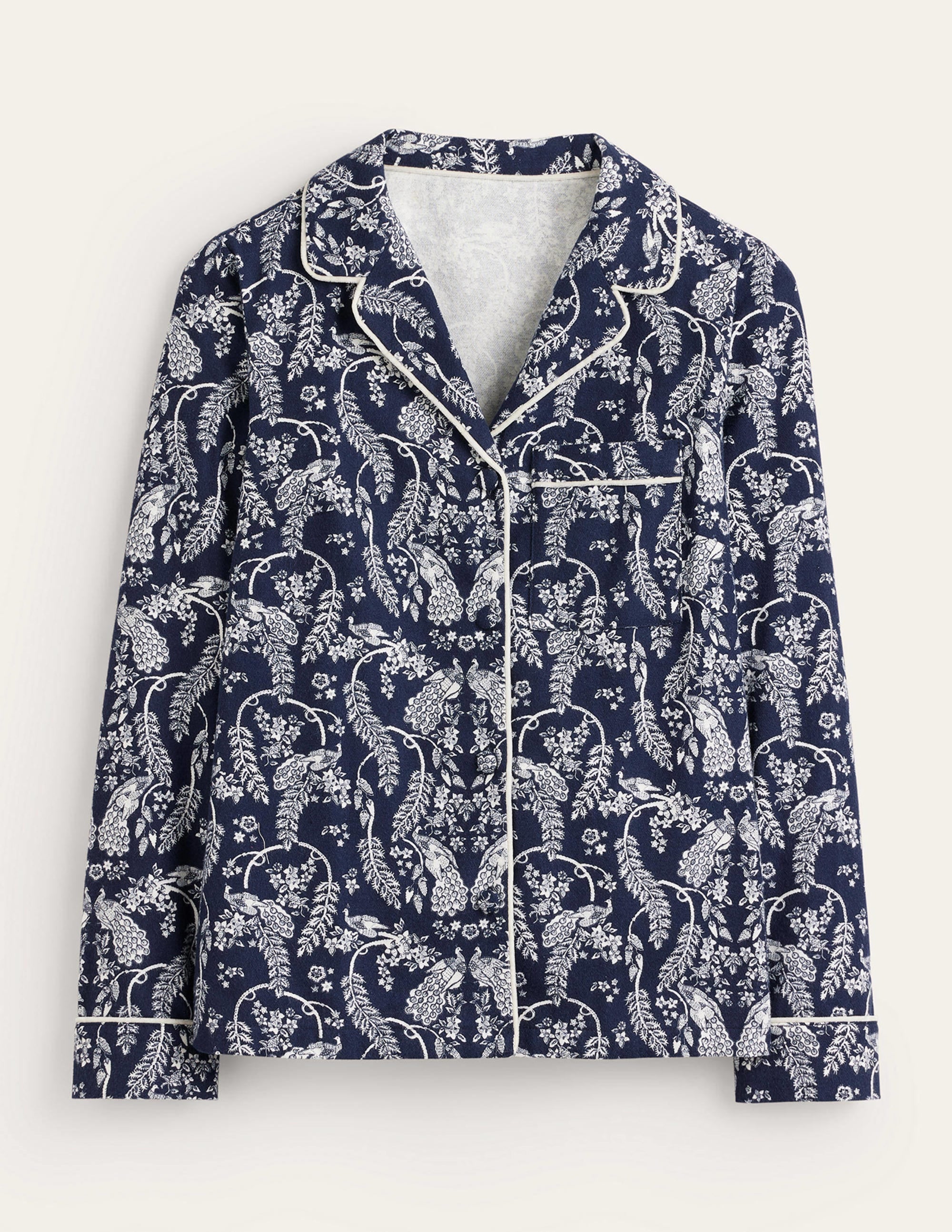 Haut de pyjama en coton brossé-Bleu marine foncé, paon - Image 6