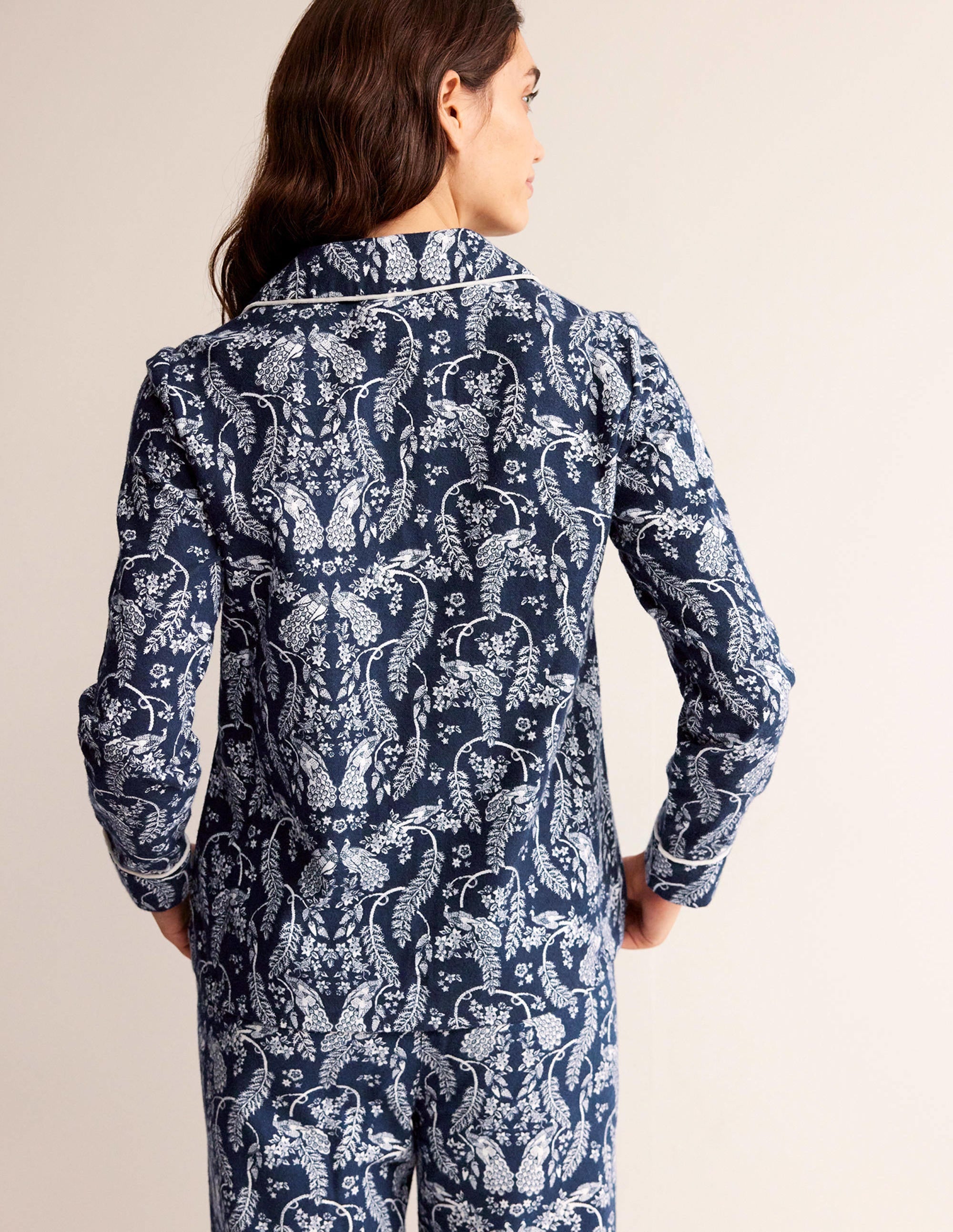 Haut de pyjama en coton brossé-Bleu marine foncé, paon - Image 3