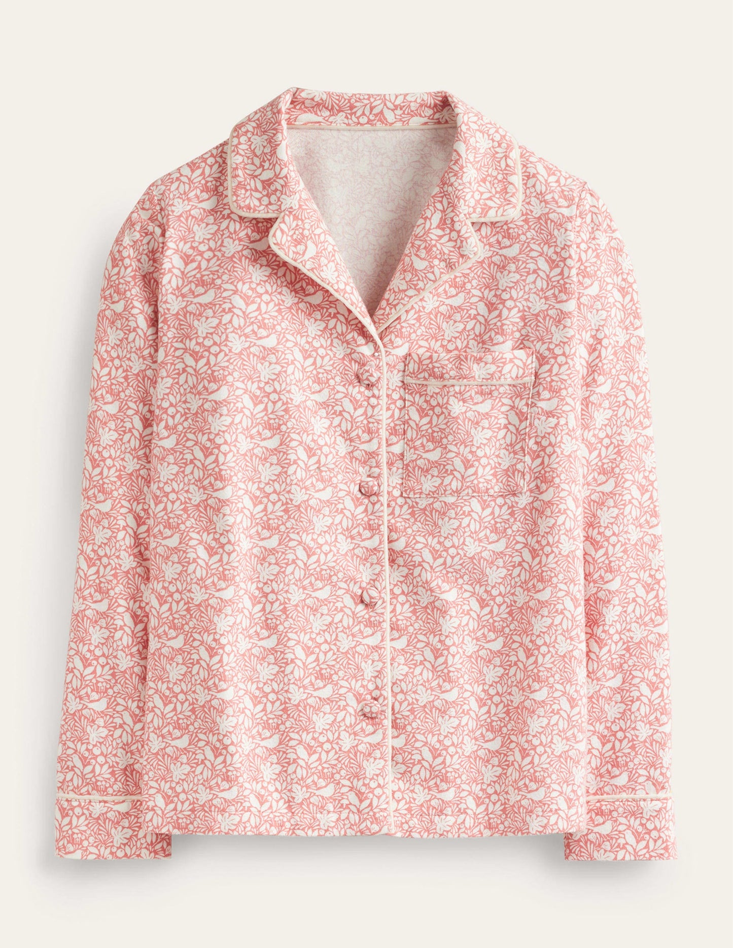Haut de pyjama en coton brossé-Rosette poudré, motif Forest Meadow