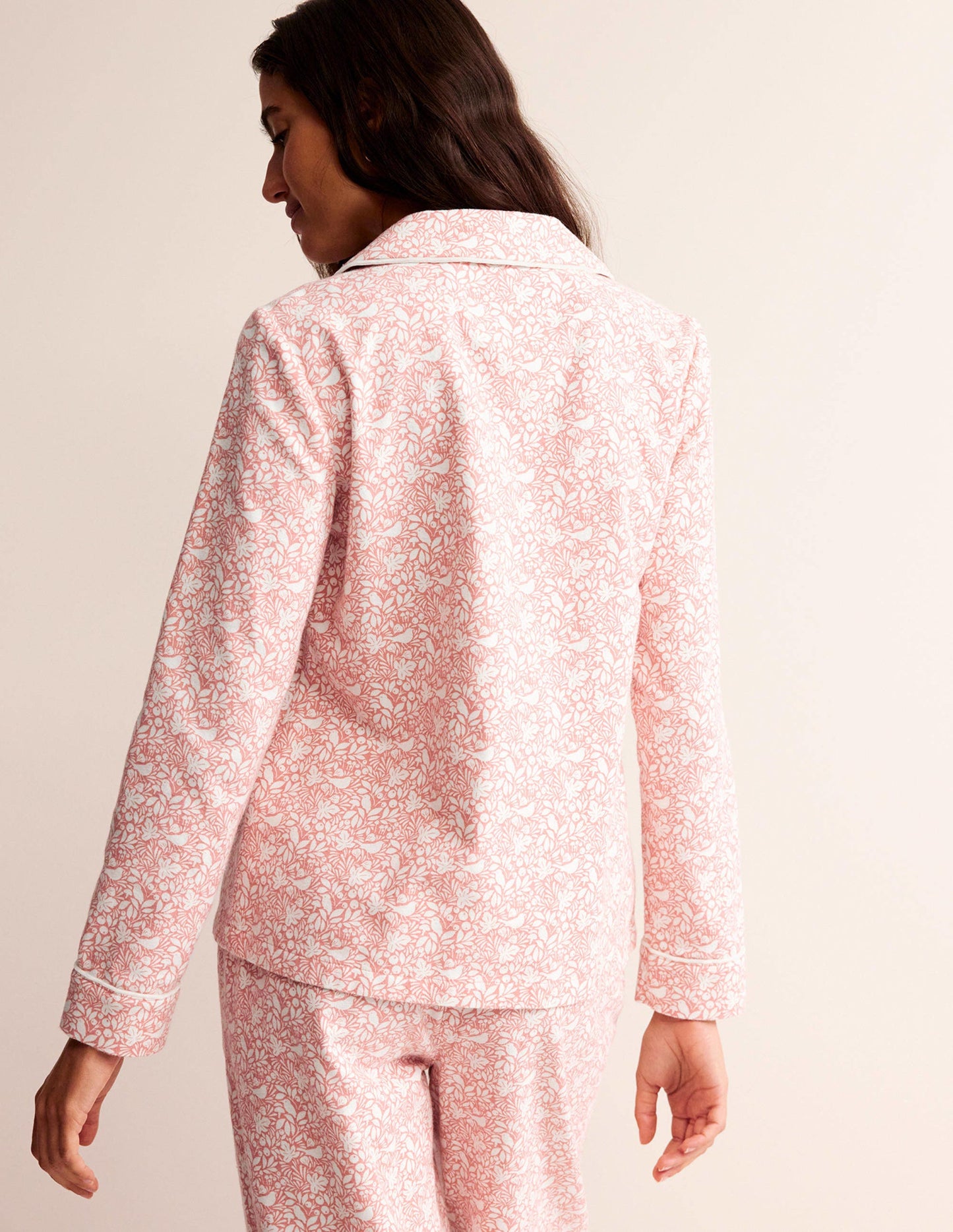 Haut de pyjama en coton brossé-Rosette poudré, motif Forest Meadow
