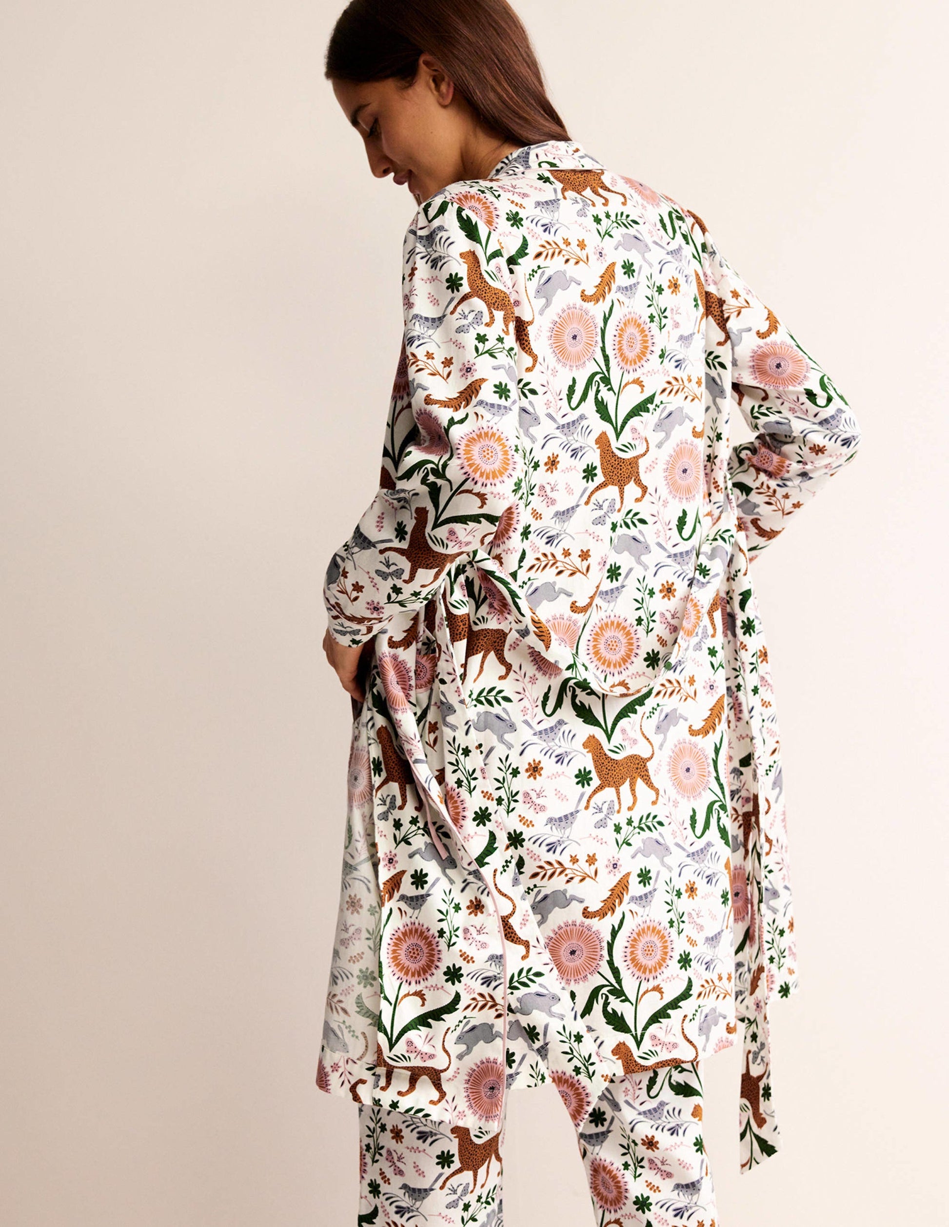 Cotton-Sateen Dressing Gown-Ivory, Jungle Flora-3