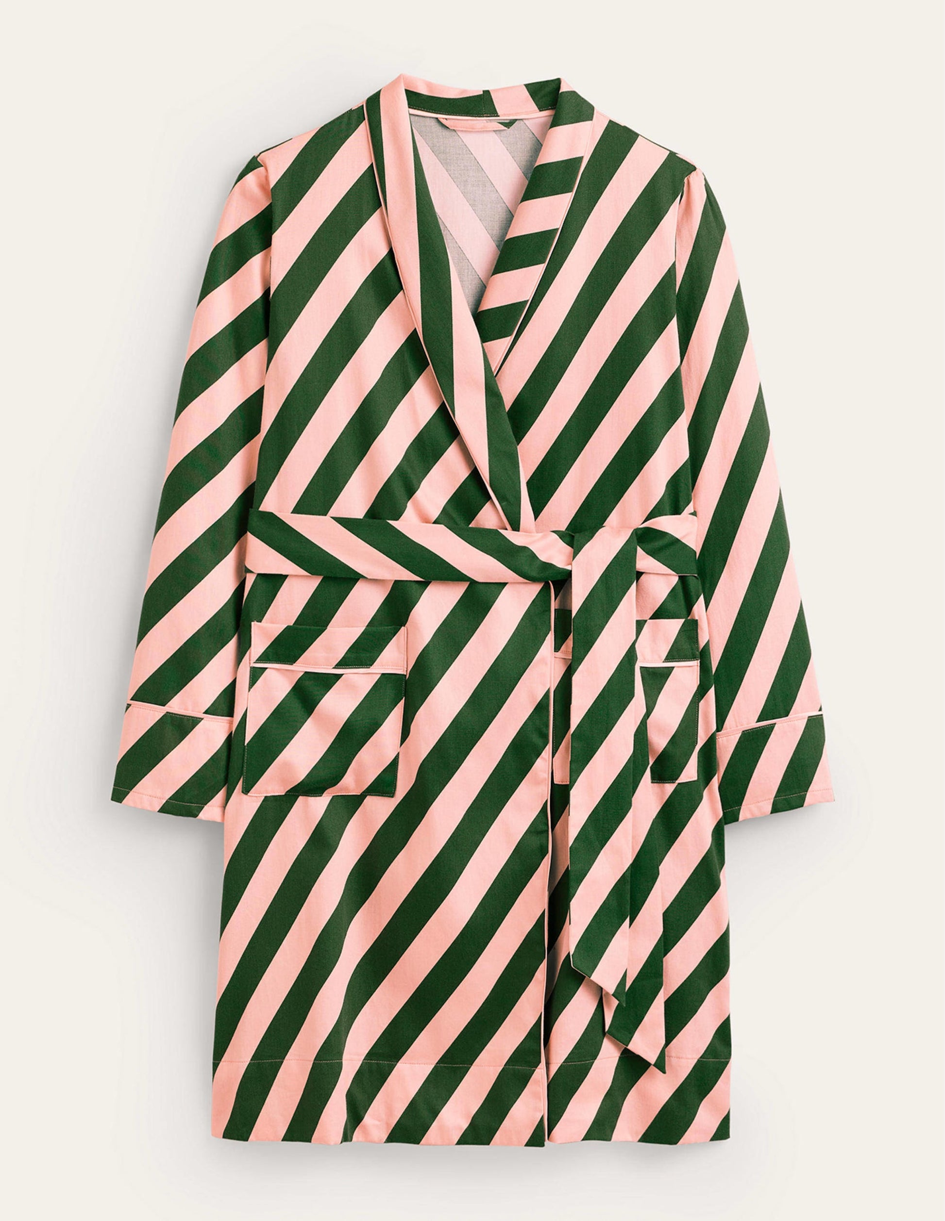 Robe de chambre en satinette de coton-Rose rosette, vert amazonien-5